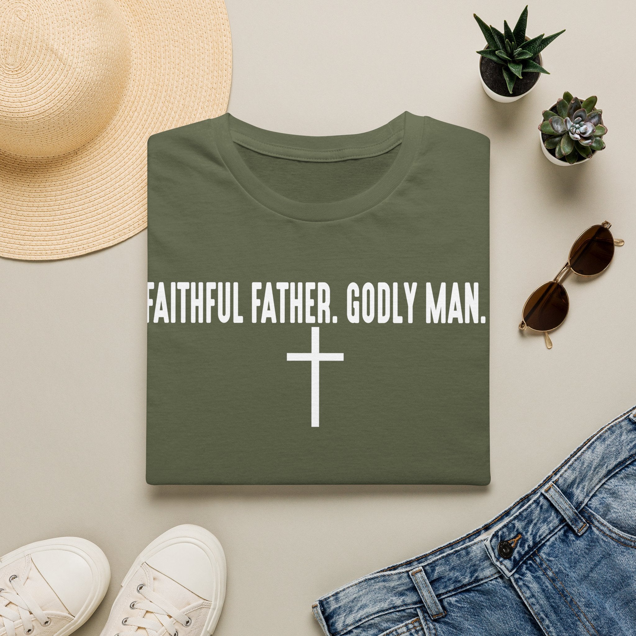 Faithful Father Godly Man T-Shirt – Christian Cross Tee for Dads & Men