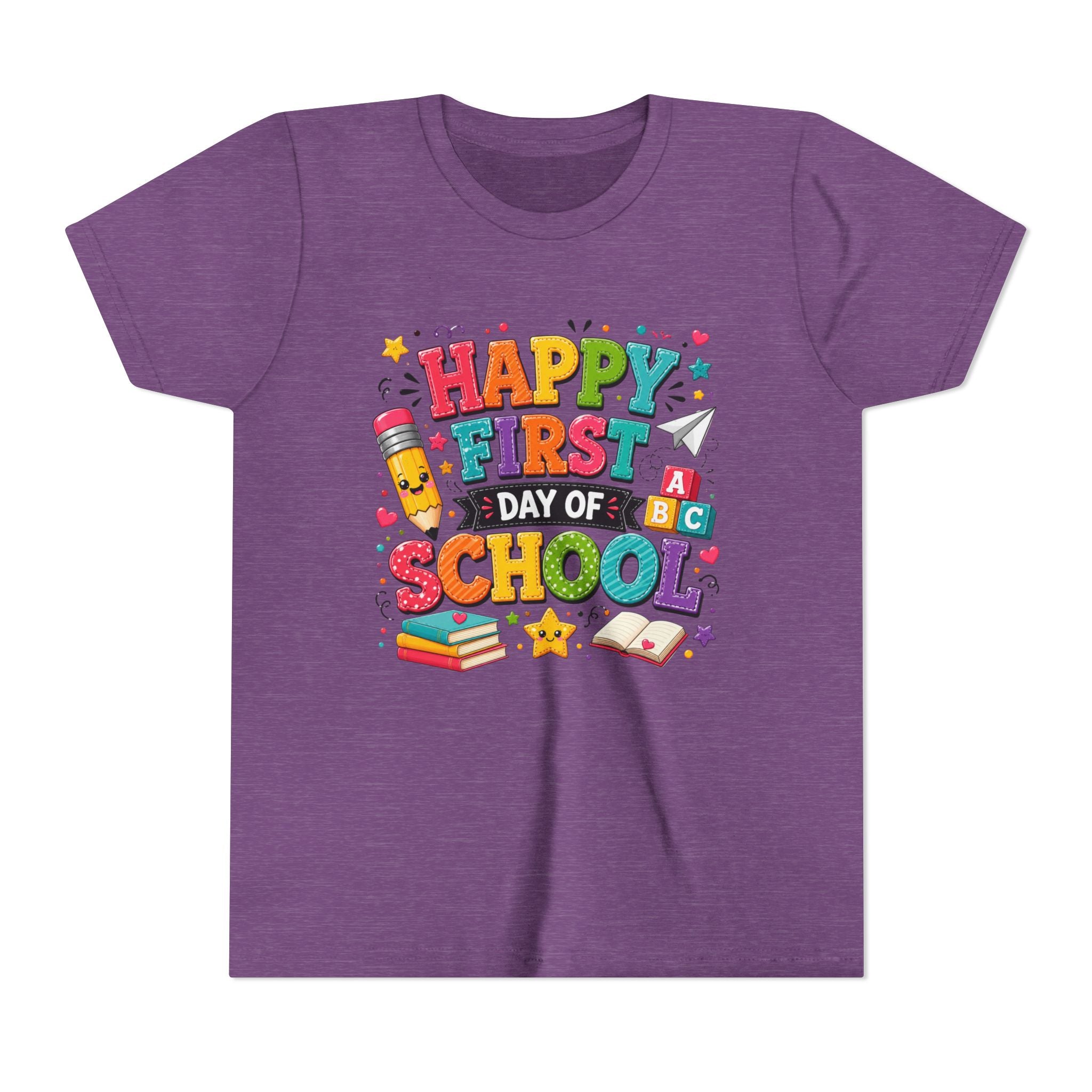 Youth Tee — "Happy First Day of School" Back-to-School Graphic Shirt