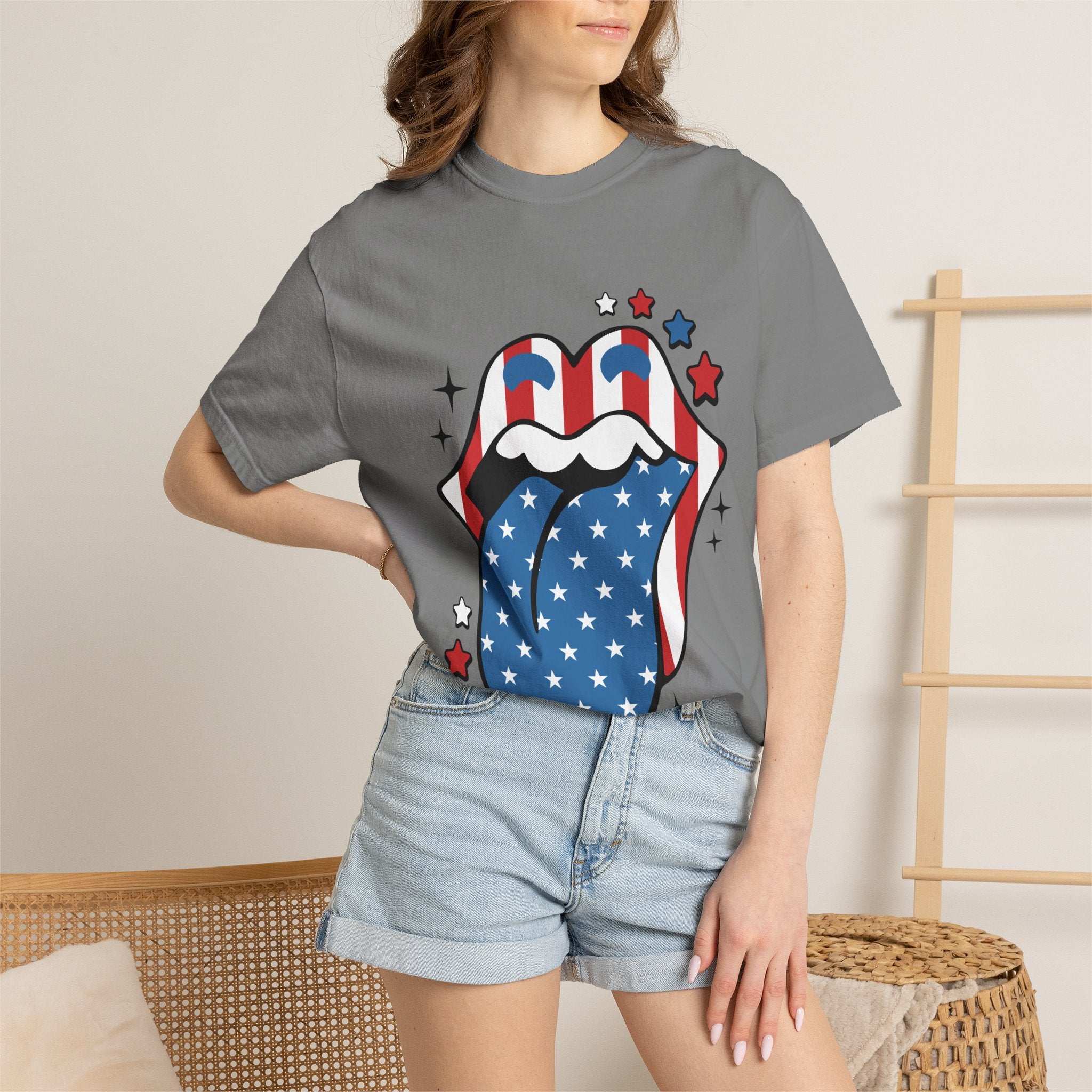 American Flag Rock Tongue T-Shirt