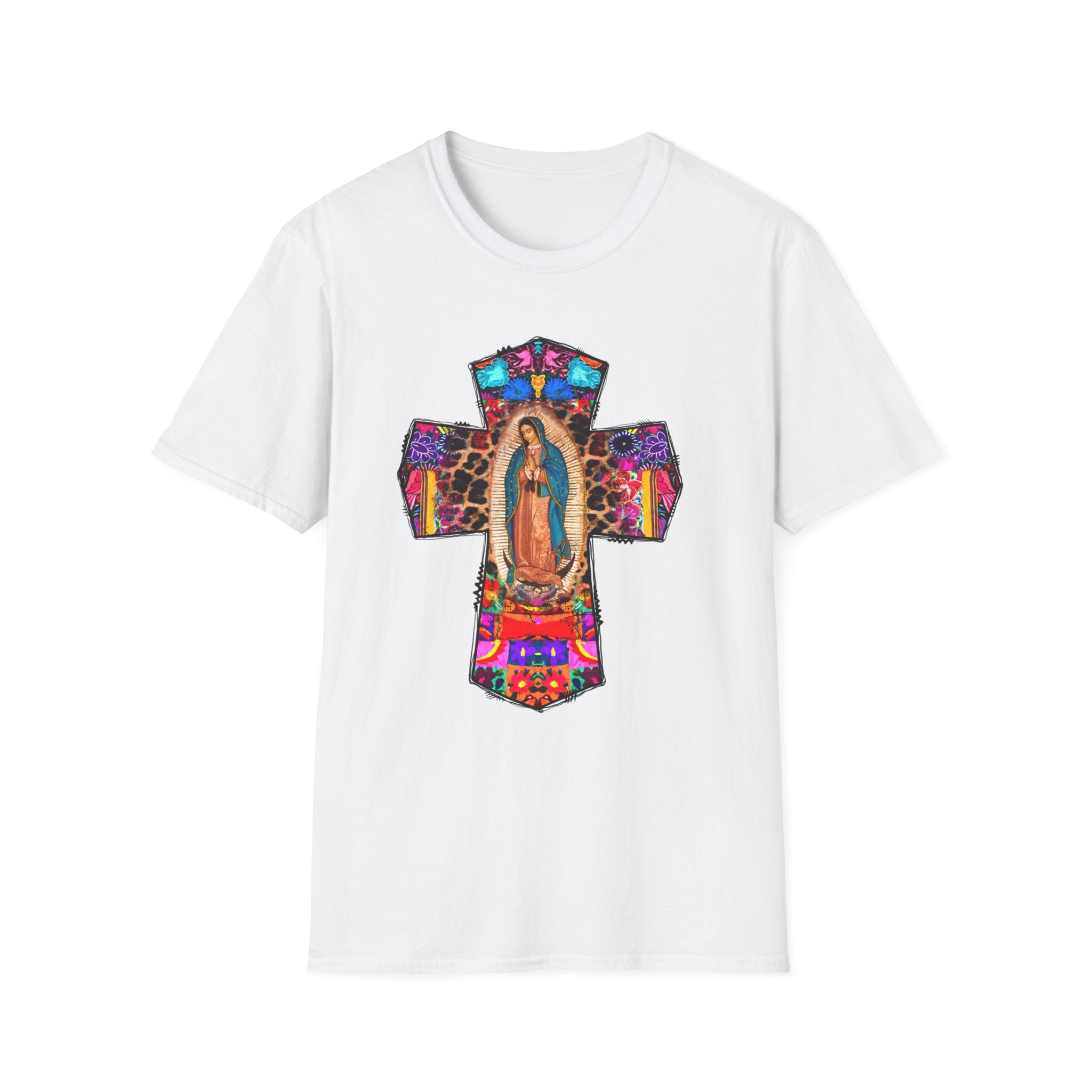Our Lady of Guadalupe Cross T-Shirt | Religious Mexican Folk Art