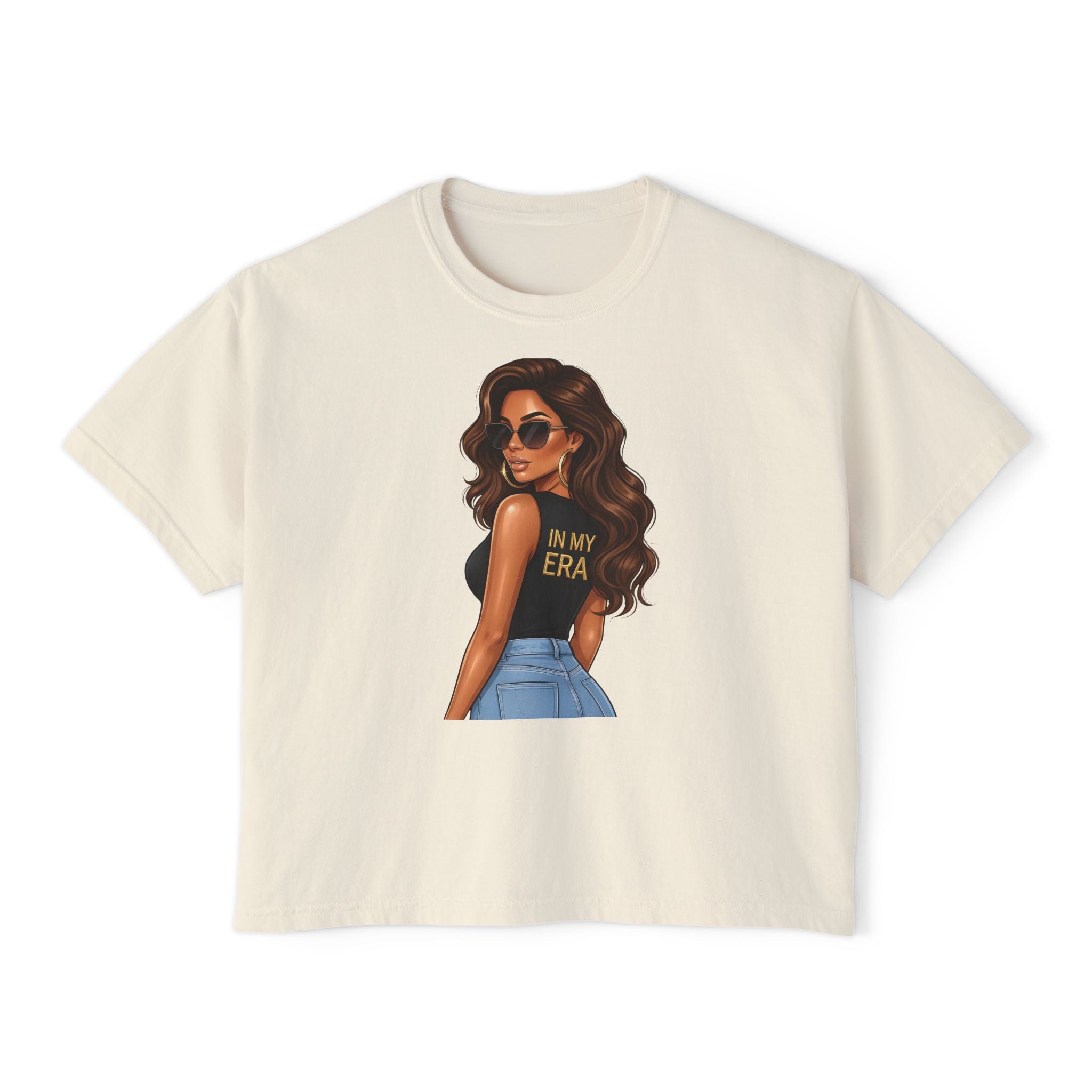 Boxy Tee — "In My Era" Afro Glam Graphic Top