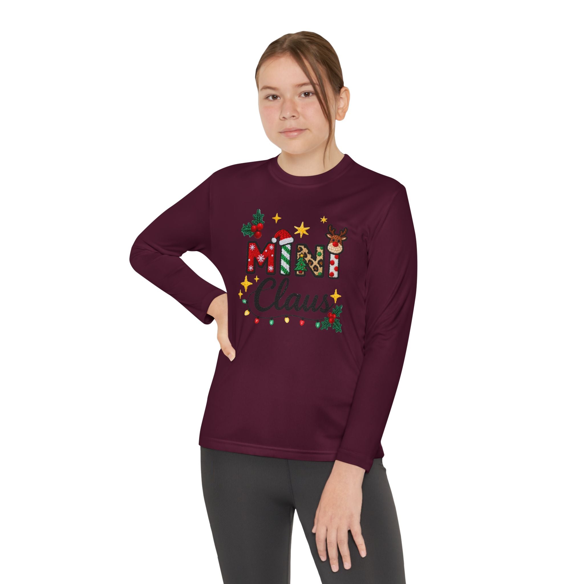 Mini Claus Youth Long Sleeve Tee — Cute Kids Christmas Holiday Shirt