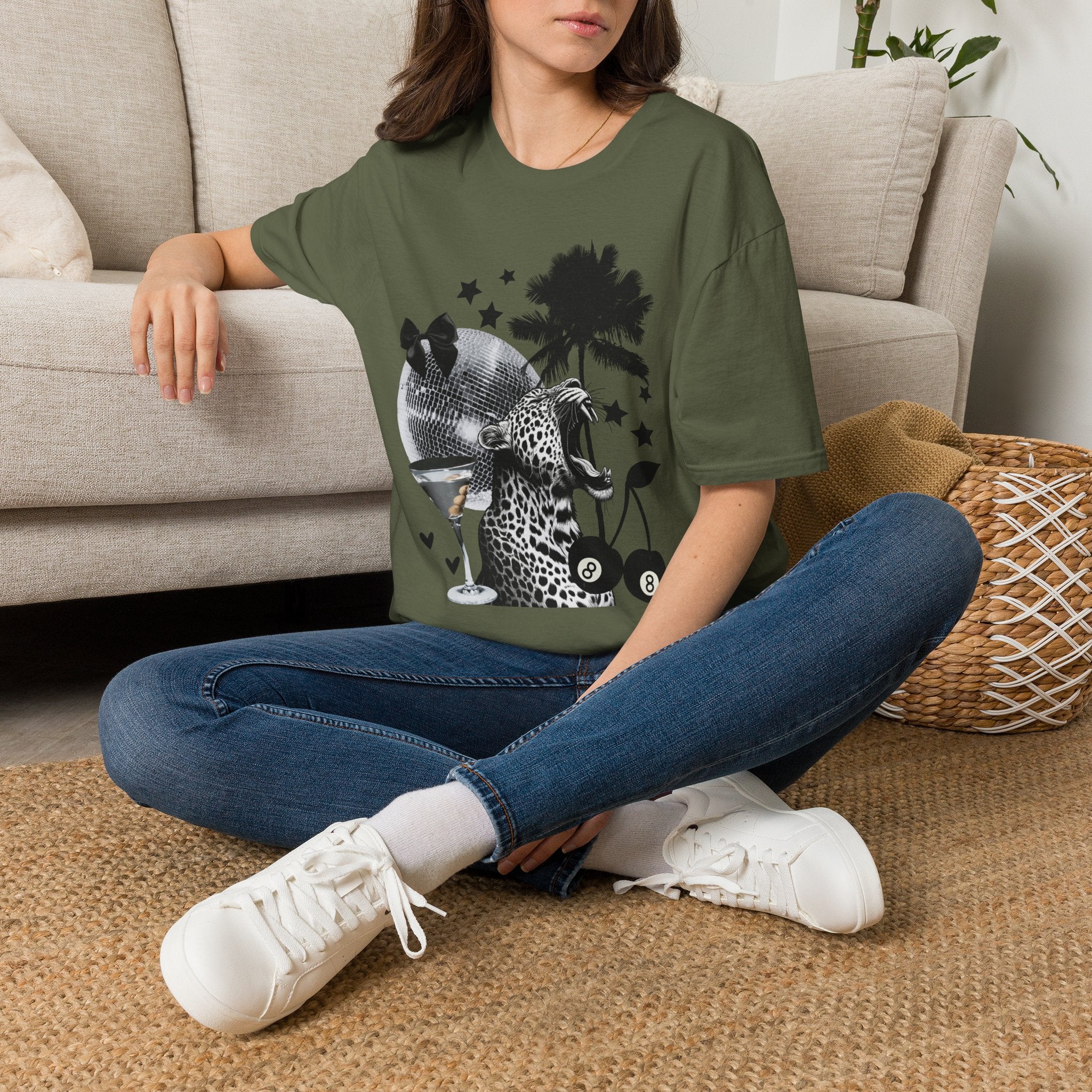T-Shirt — Retro Disco Leopard Palm Tree Graphic Tee