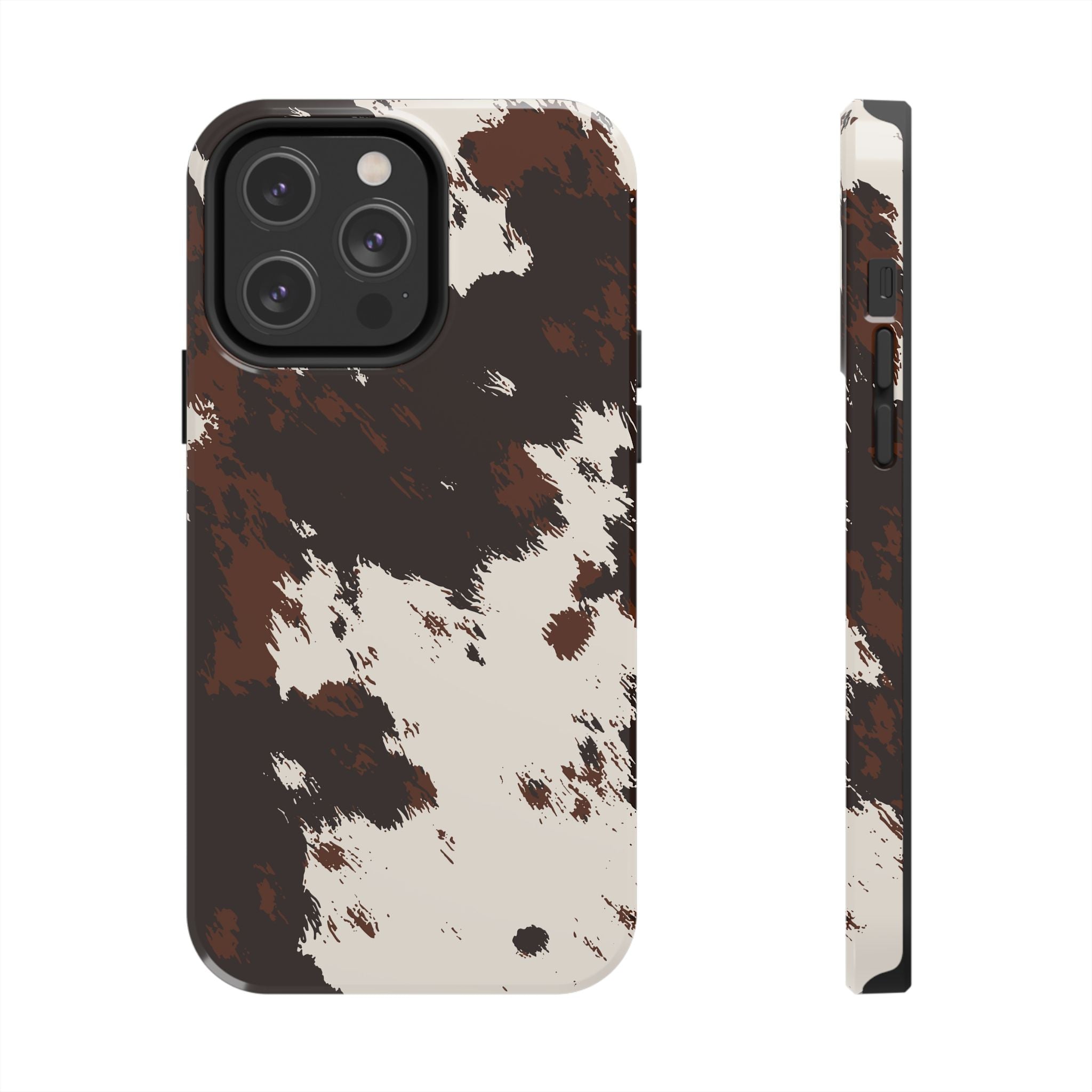 Cowhide Print Tough Phone Case — Brown & White Western Rugged Protection