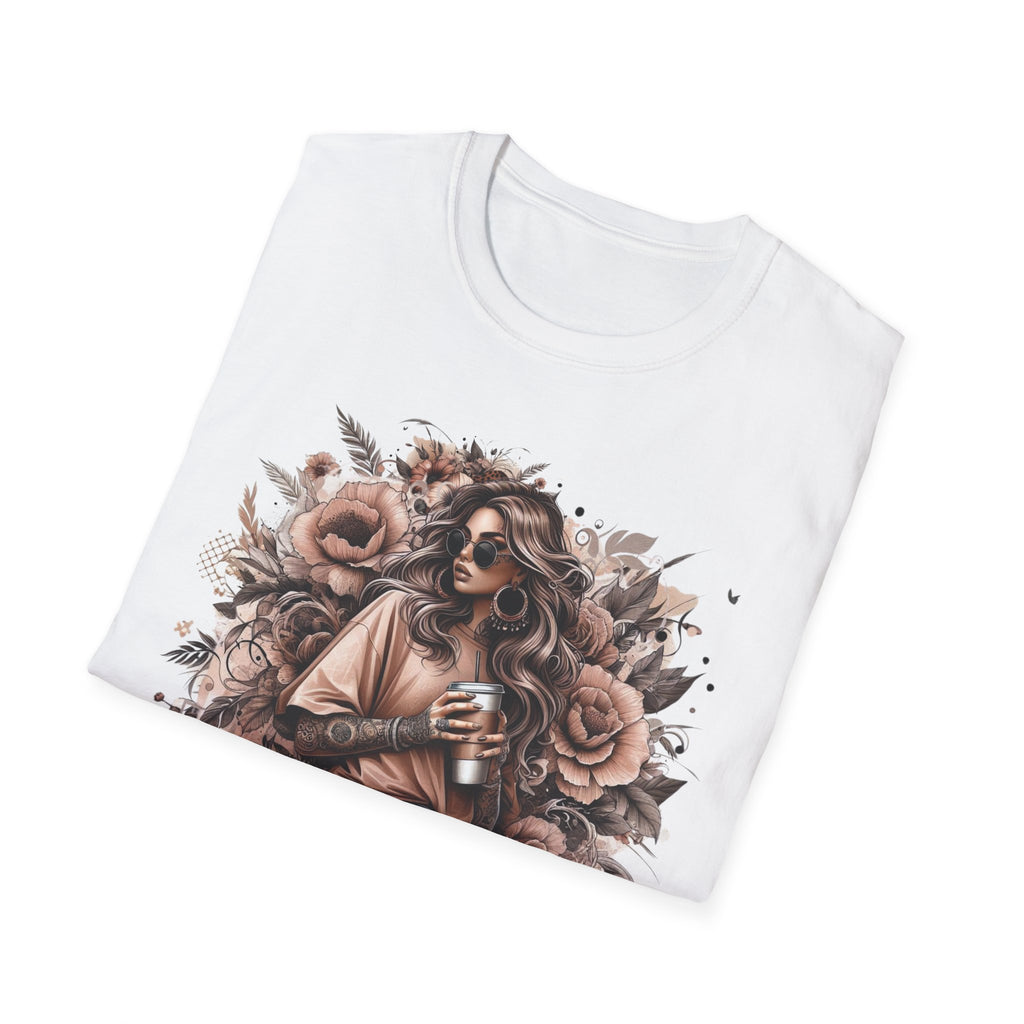 Graphic T-Shirt - 'Stay Humble' Floral Girl Vintage Coffee Tee