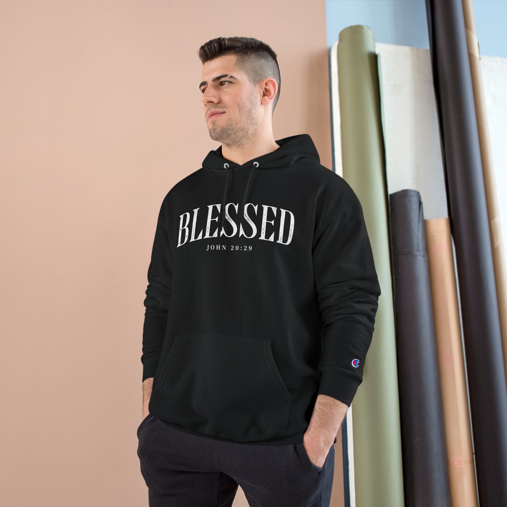 Blessed Champion Hoodie – Classic Grey Spiritual Comfort Sweatshirt