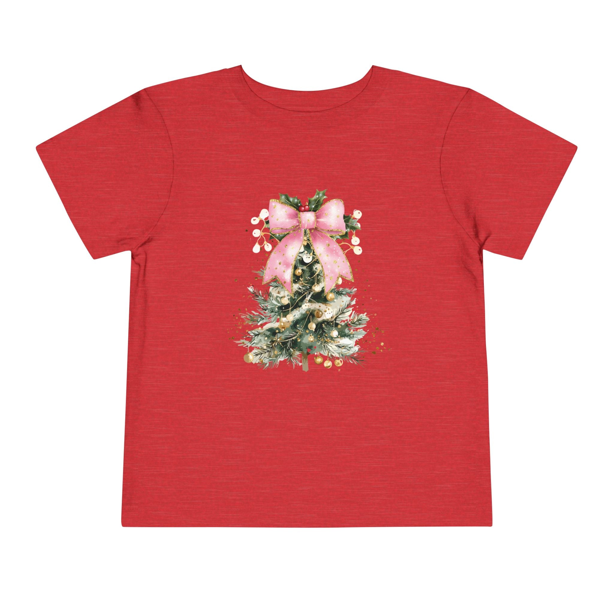 Toddler Christmas Tree Tee — Pink Bow Holiday Shirt