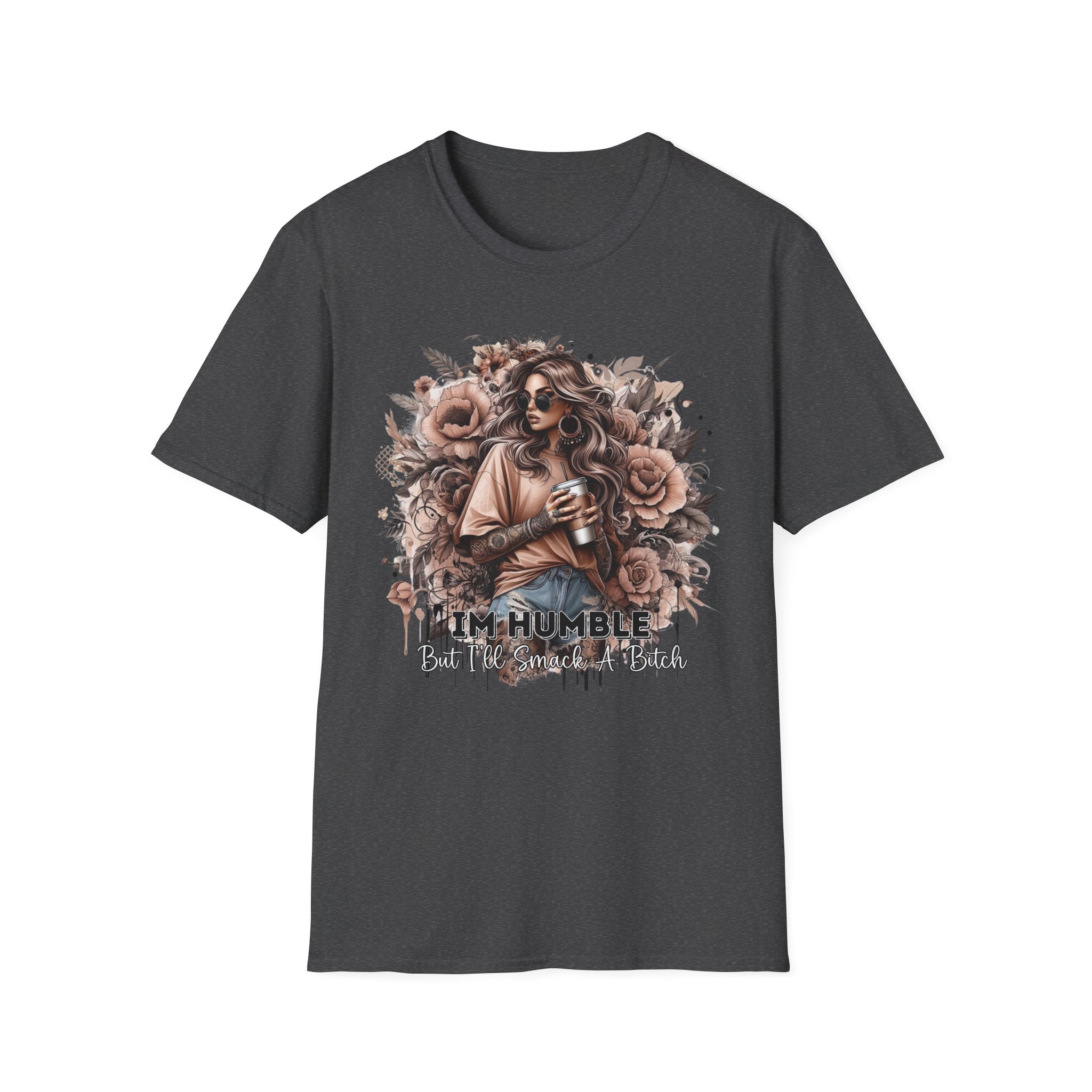 Graphic T-Shirt - 'Stay Humble' Floral Girl Vintage Coffee Tee