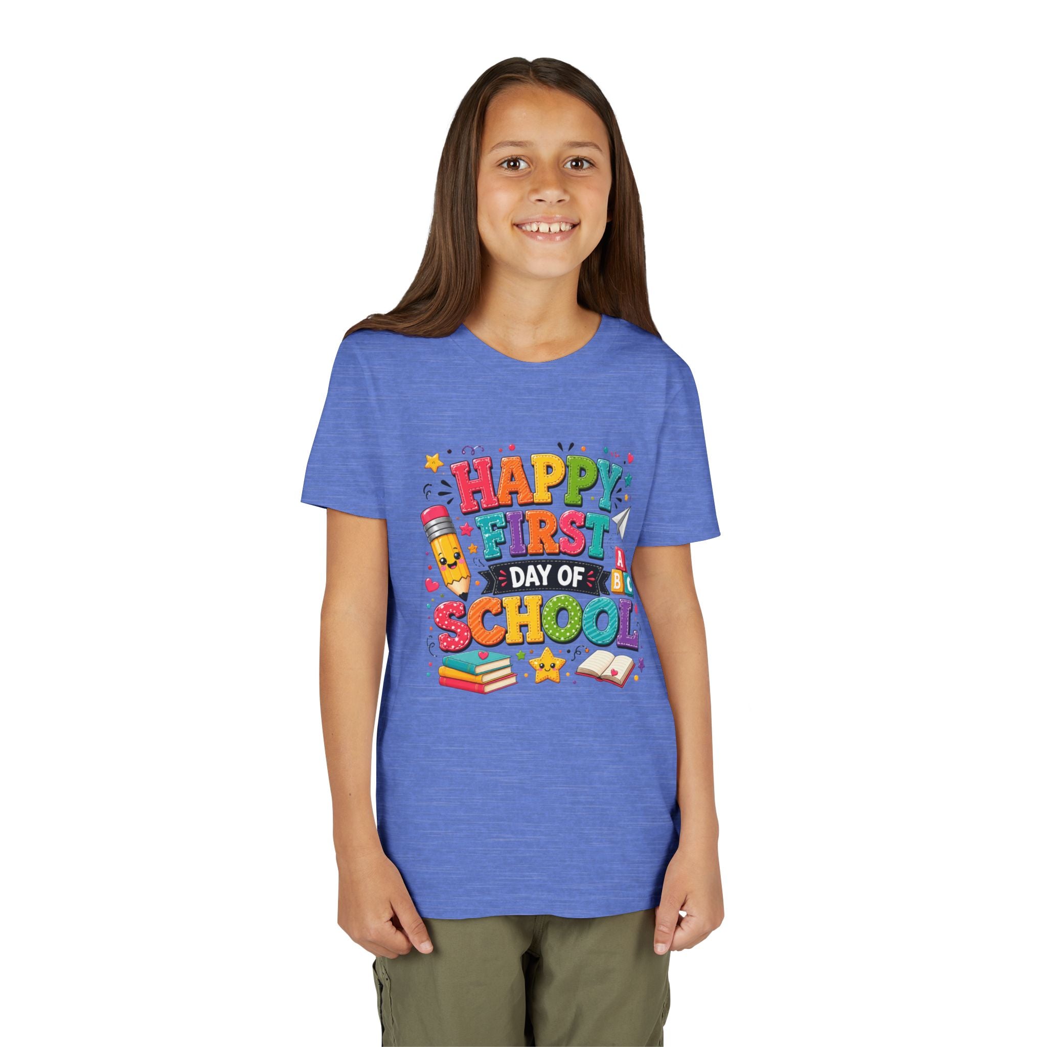 Youth Tee — "Happy First Day of School" Back-to-School Graphic Shirt