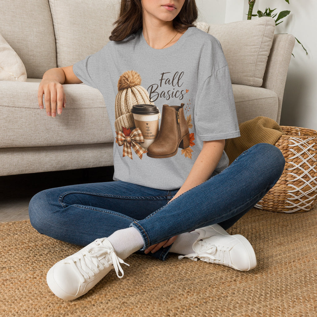 Fall Basics T-Shirt — Cozy Autumn Beanie, Coffee & Boots Tee