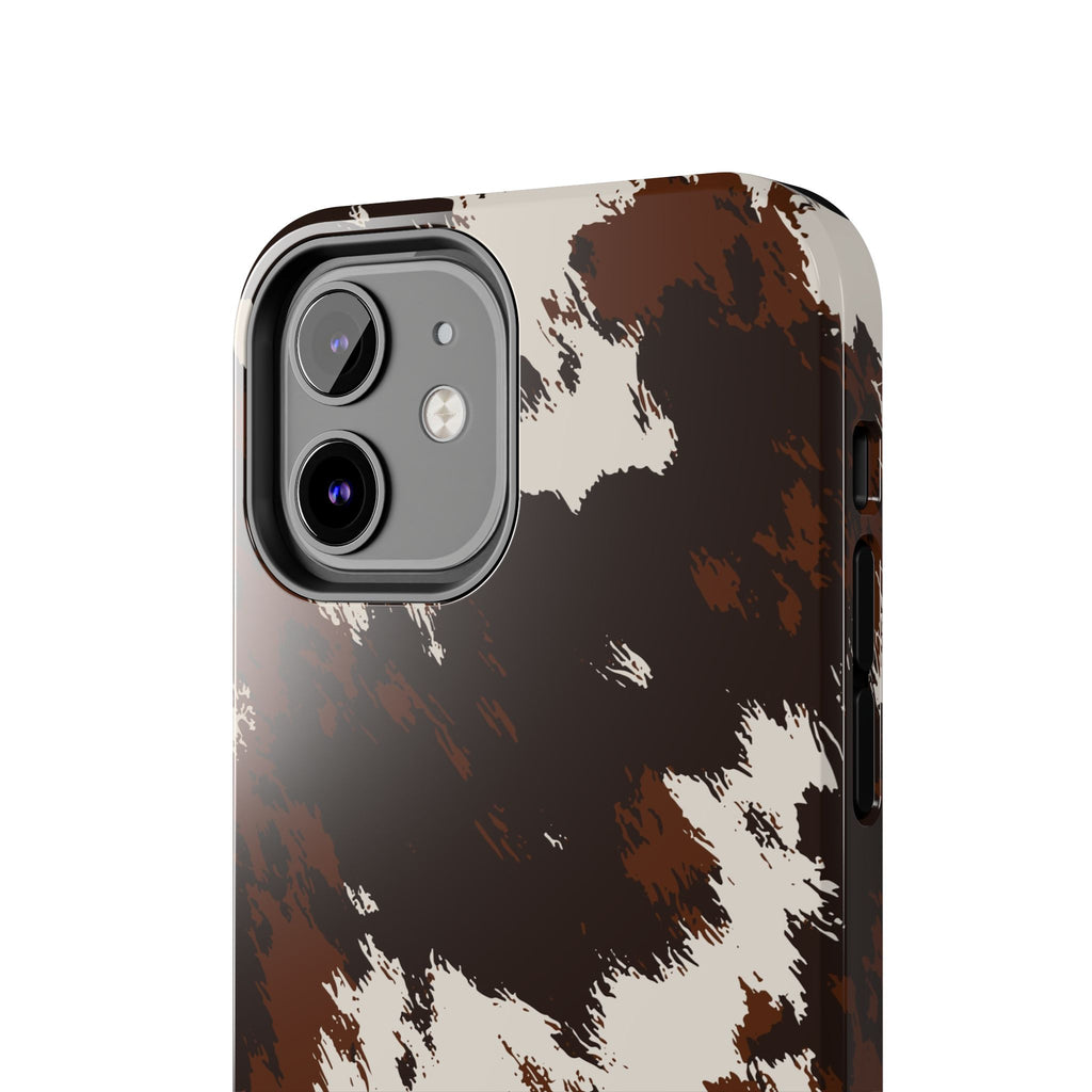 Cowhide Print Tough Phone Case — Brown & White Western Rugged Protection