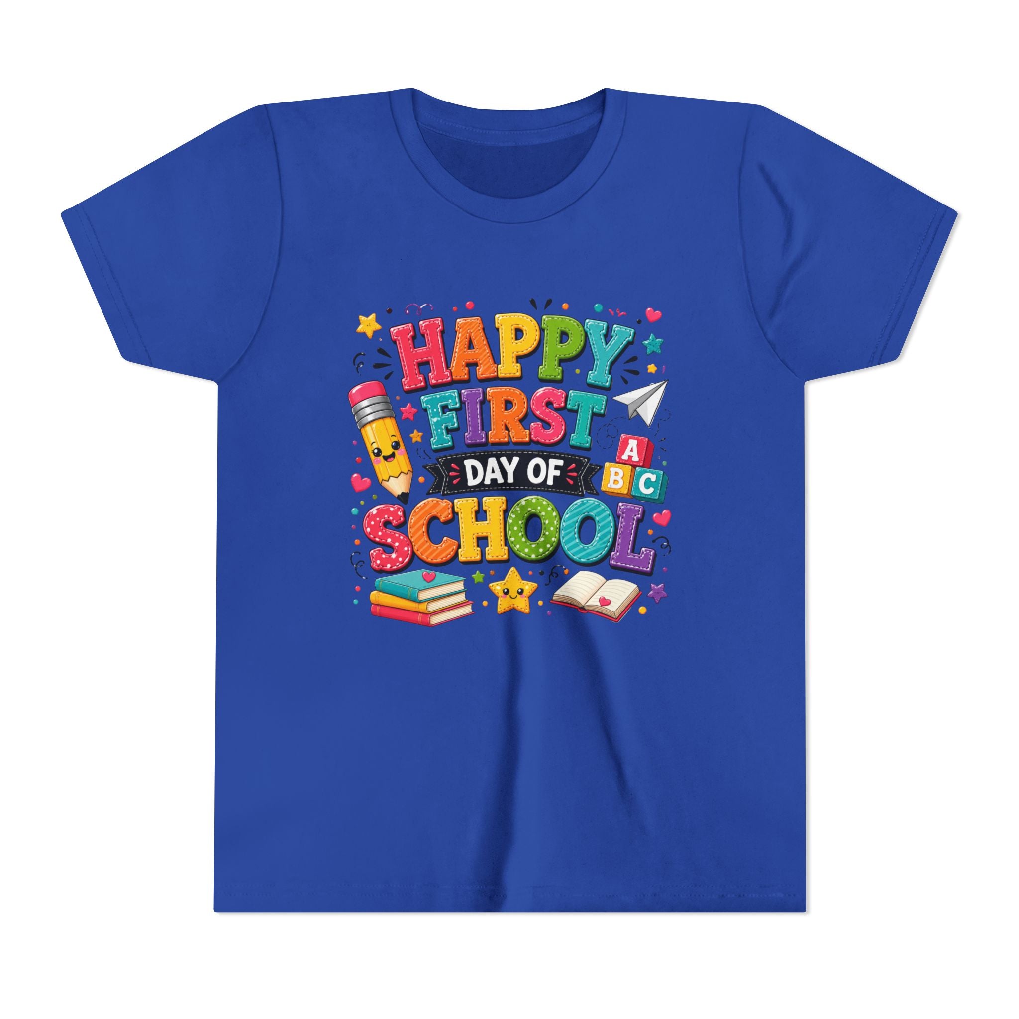 Youth Tee — "Happy First Day of School" Back-to-School Graphic Shirt