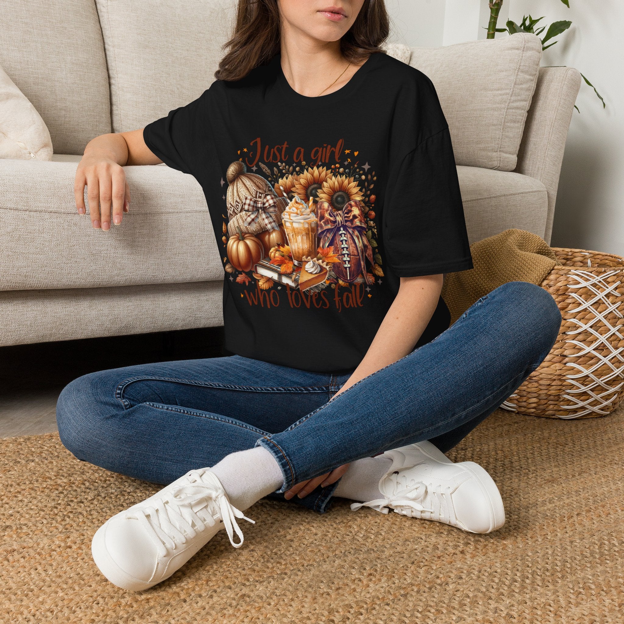 Fall Girl T-Shirt — "Just a girl who loves fall" Pumpkin Sunflower Tee
