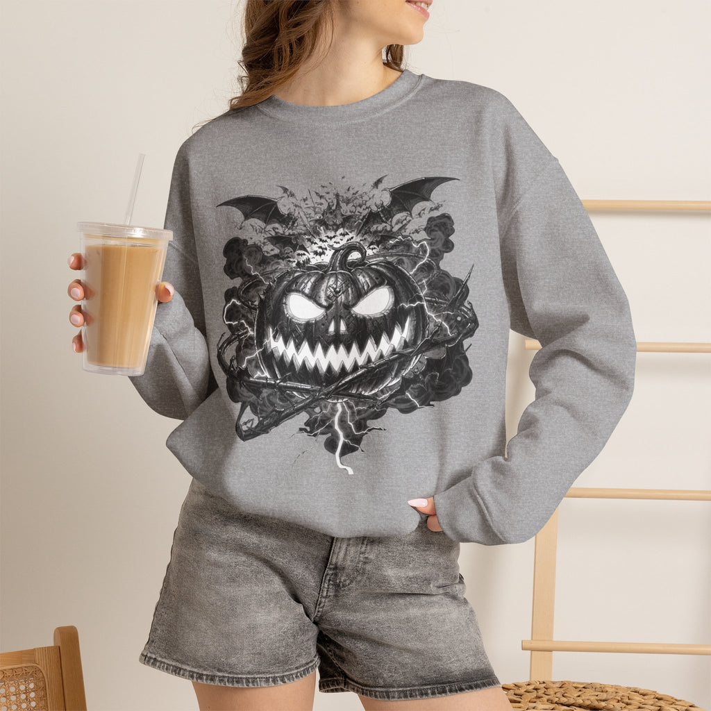 Halloween Pumpkin Crewneck Sweatshirt — Spooky Jack-o'-Lantern Graphic