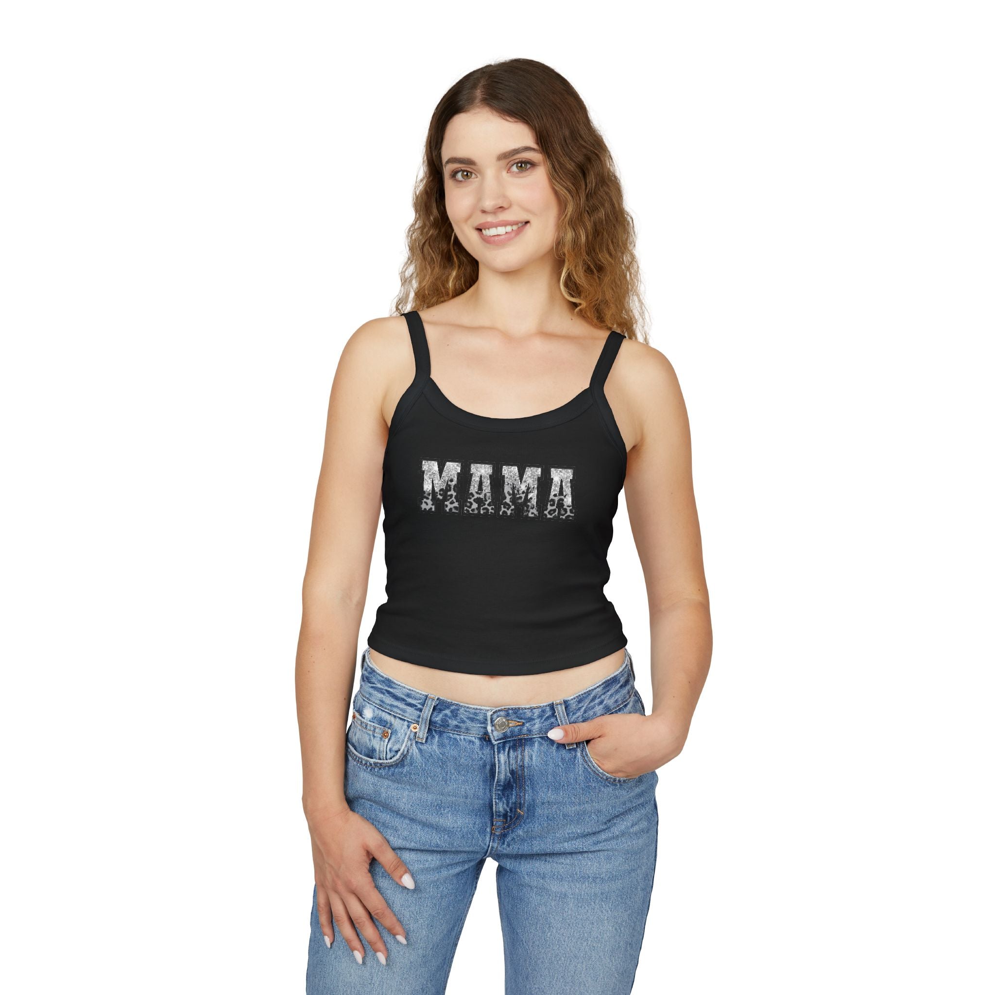 Mama Floral Crop Tank — Women's Spaghetti Strap 'MAMA' Graphic