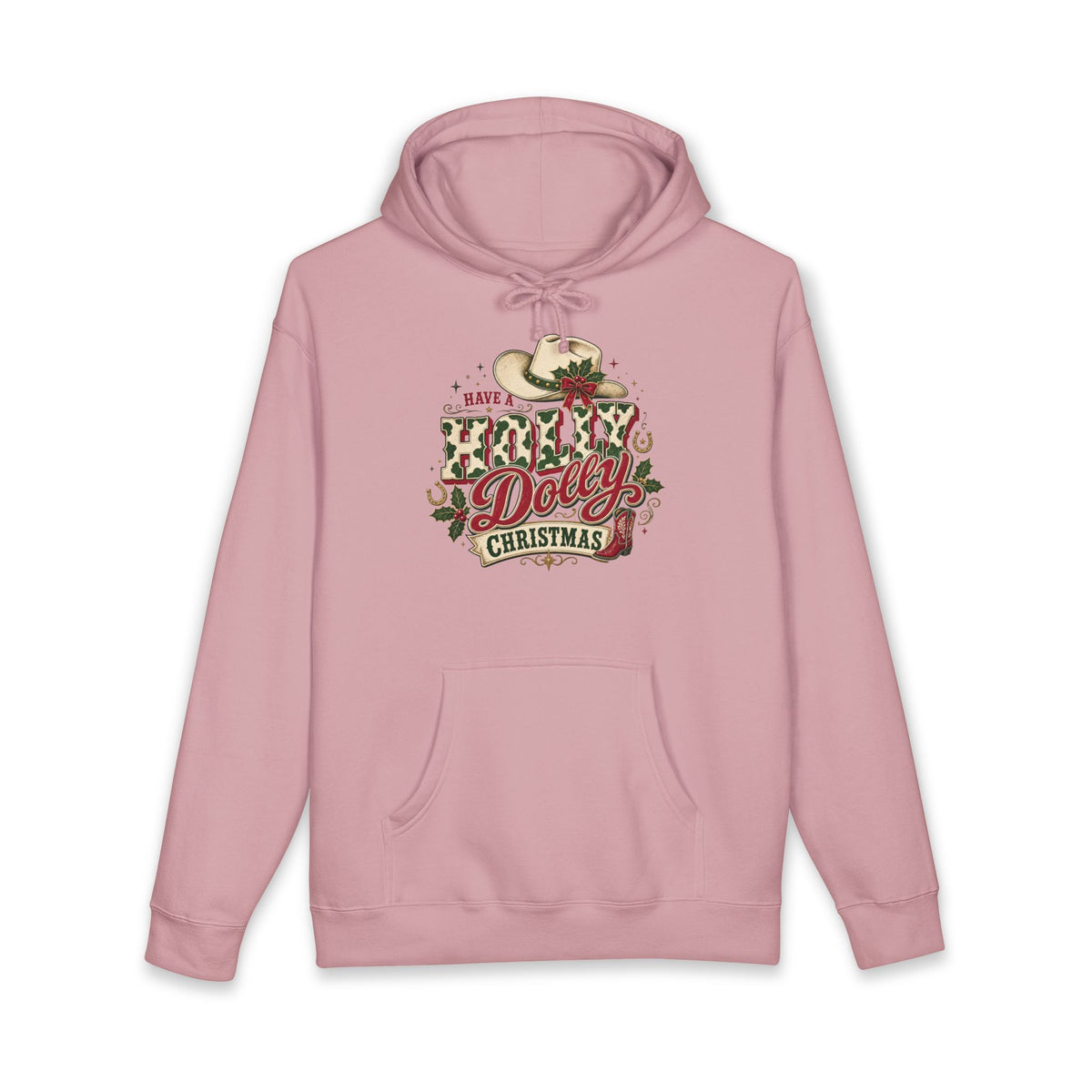 Christmas Cow Hoodie – Cute Highland Cow with Festive Lights & 'Merry Dolly Christmas' Design