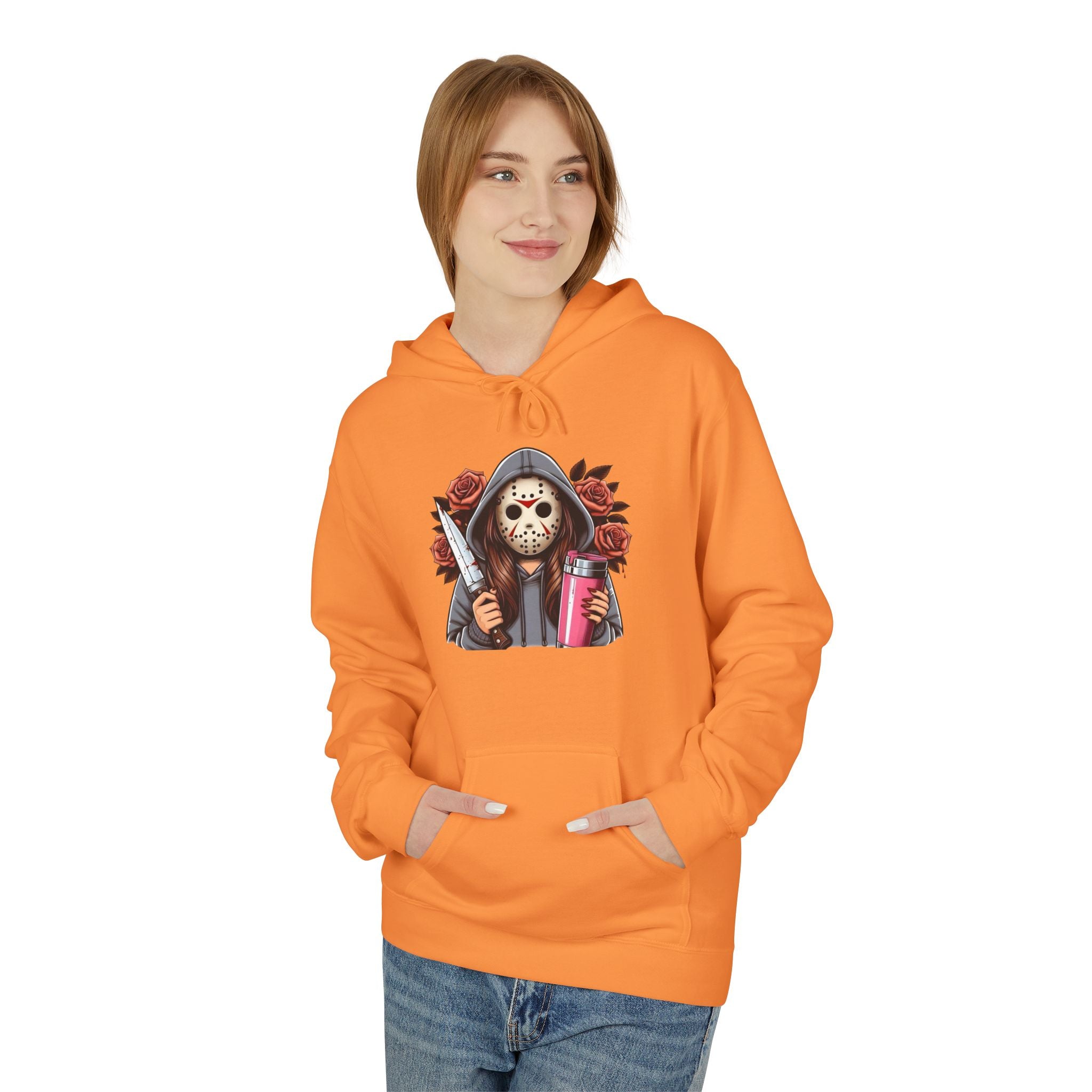 Horror Skull with Roses Hoodie — Jason Mask Killer Design Pullover