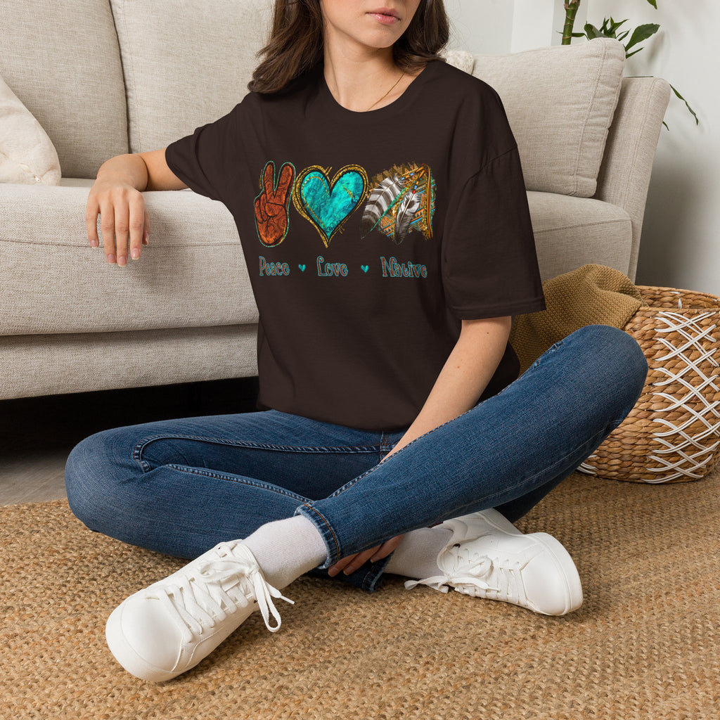 Peace Love Native T-Shirt — Boho Tribal Teal Heart Graphic Tee