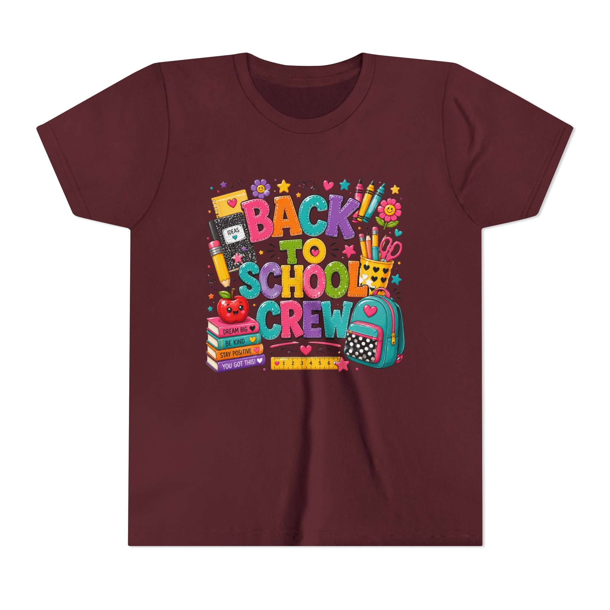 Back to School Crew Youth Tee — Colorful Kids' School Backpack & Books Graphic Shirt