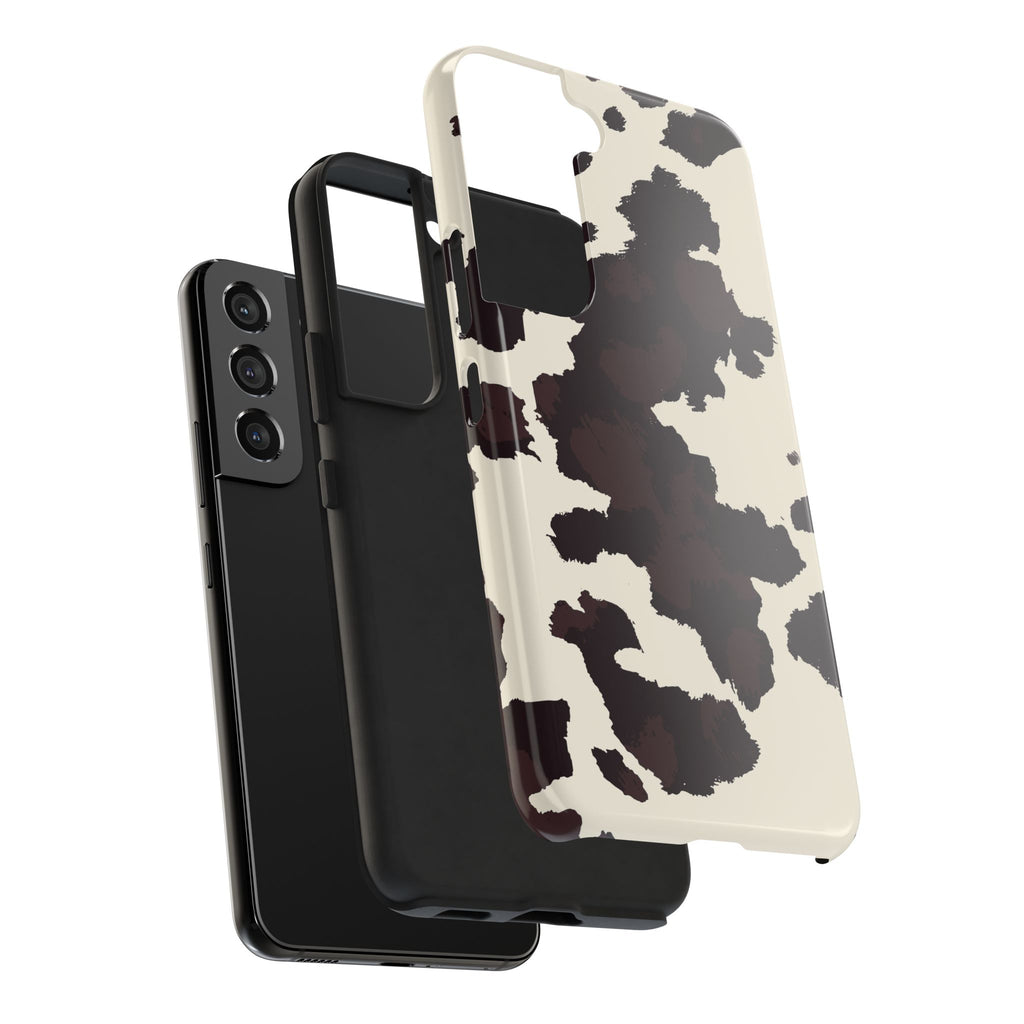 Cow Print Tough Phone Case — Brown Cream Protective Phone Cover
