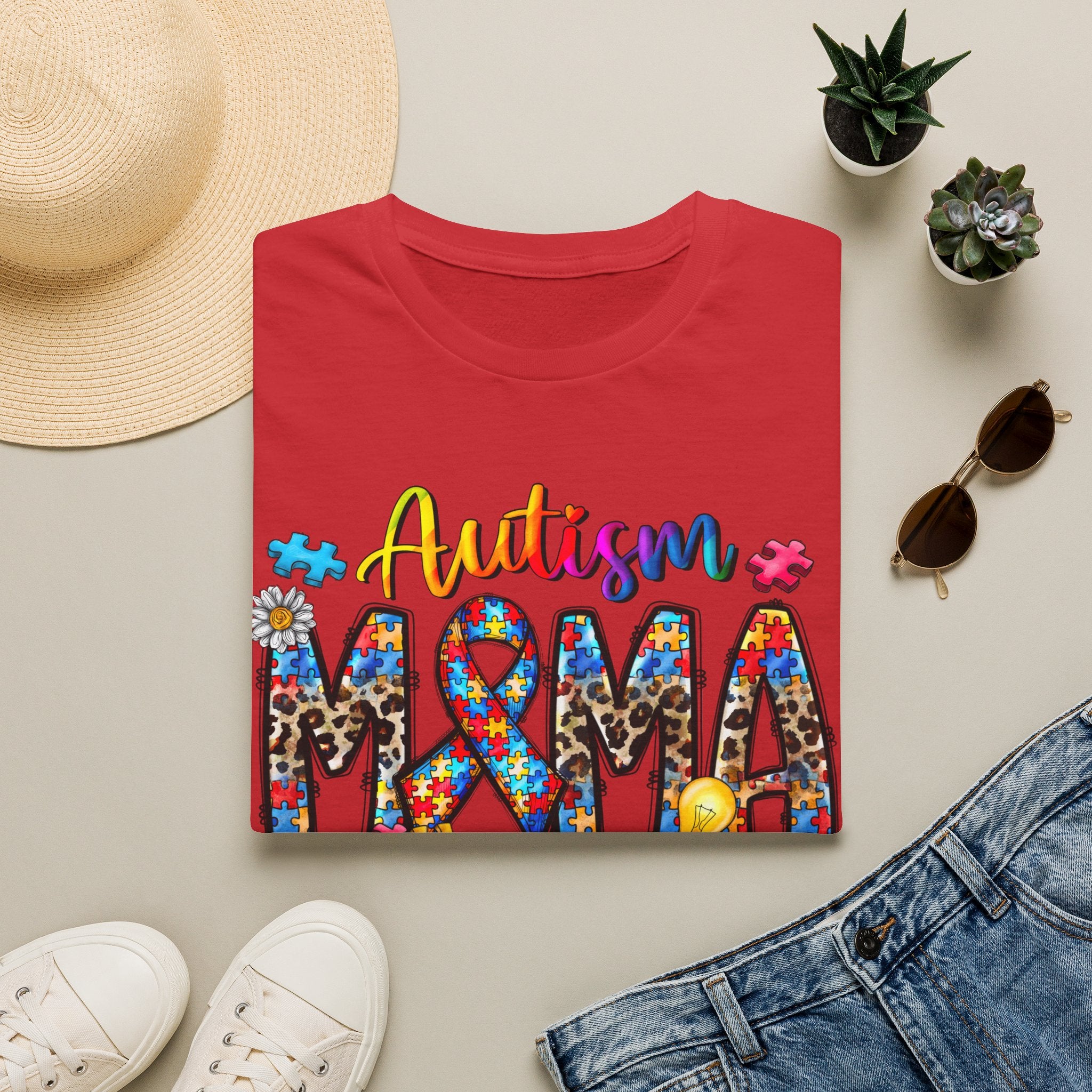 Autism Mama T-Shirt - Colorful Puzzle Ribbon Support Tee