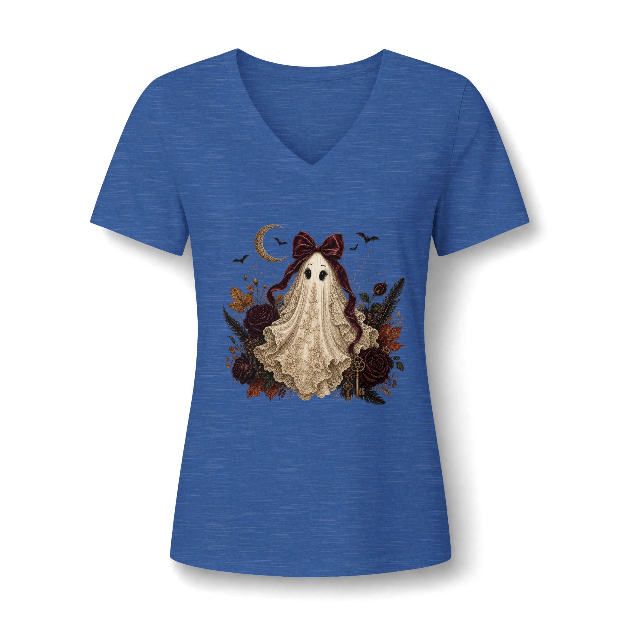 Ghost Girl V-Neck Tee — Cute Vintage Halloween Ghost Design