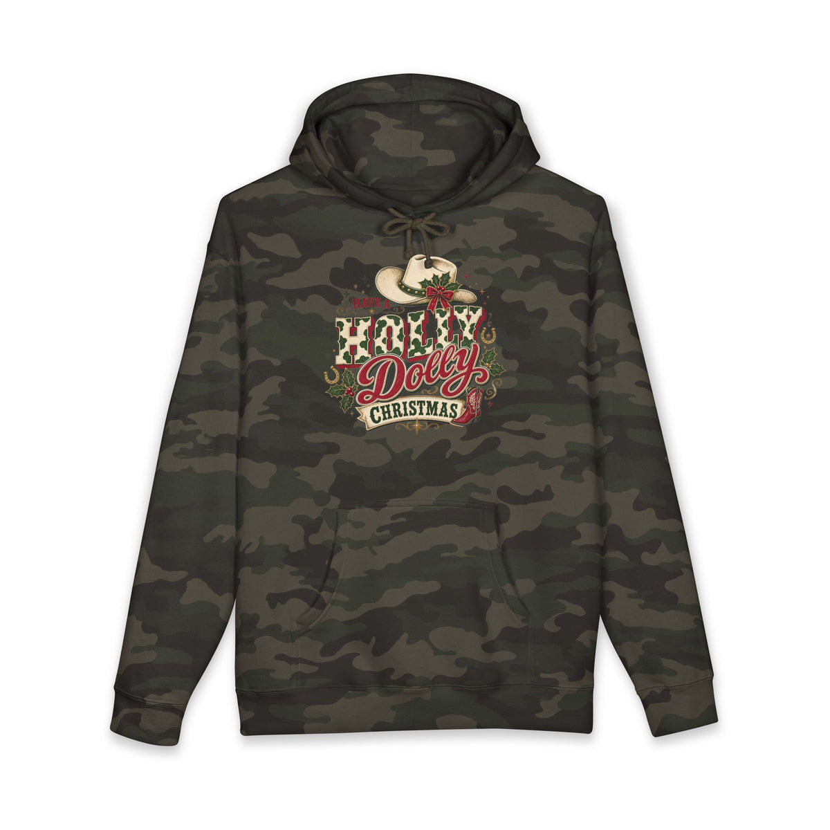 Christmas Cow Hoodie – Cute Highland Cow with Festive Lights & 'Merry Dolly Christmas' Design