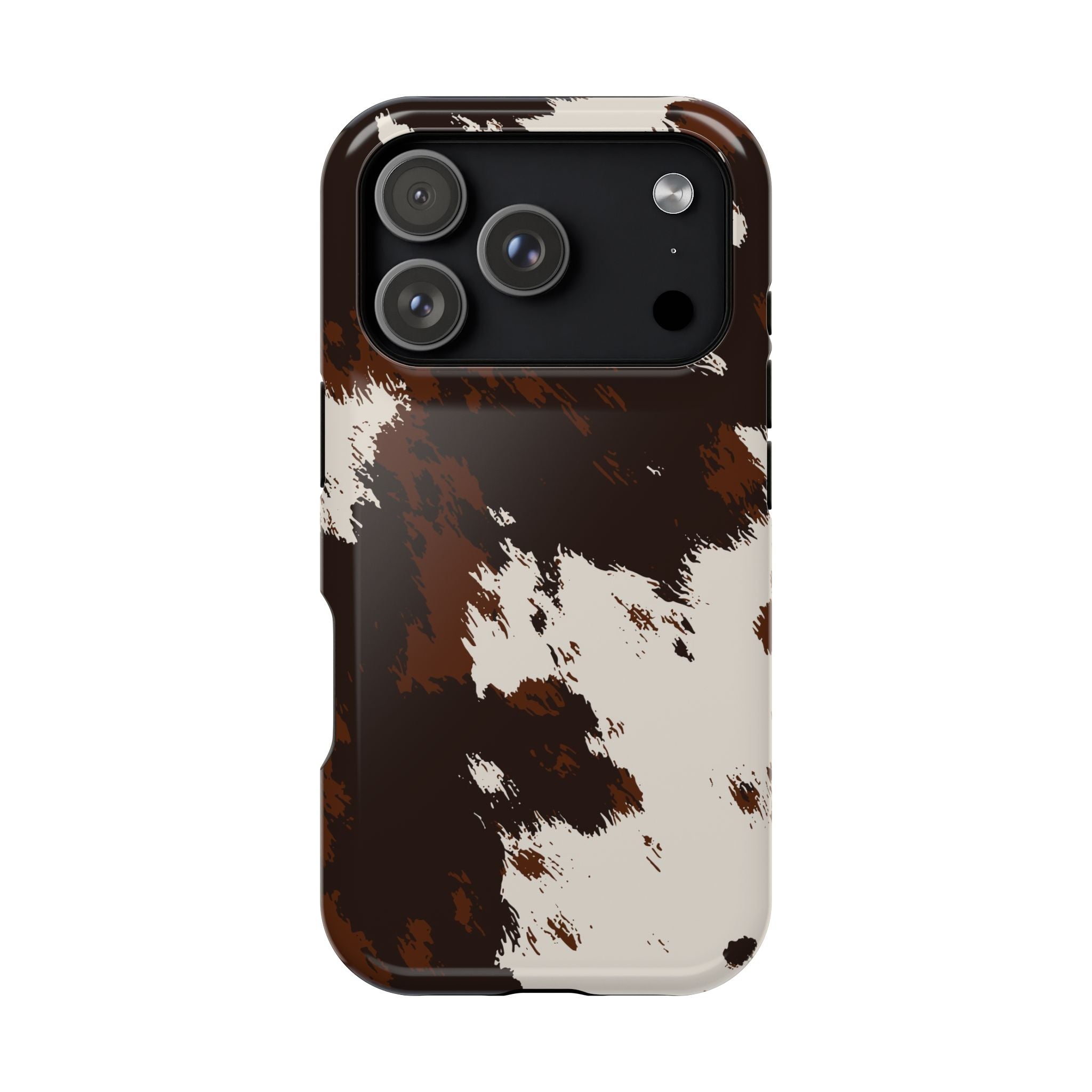 Cowhide Print Impact Phone Case — Brown & Cream Protective Cover