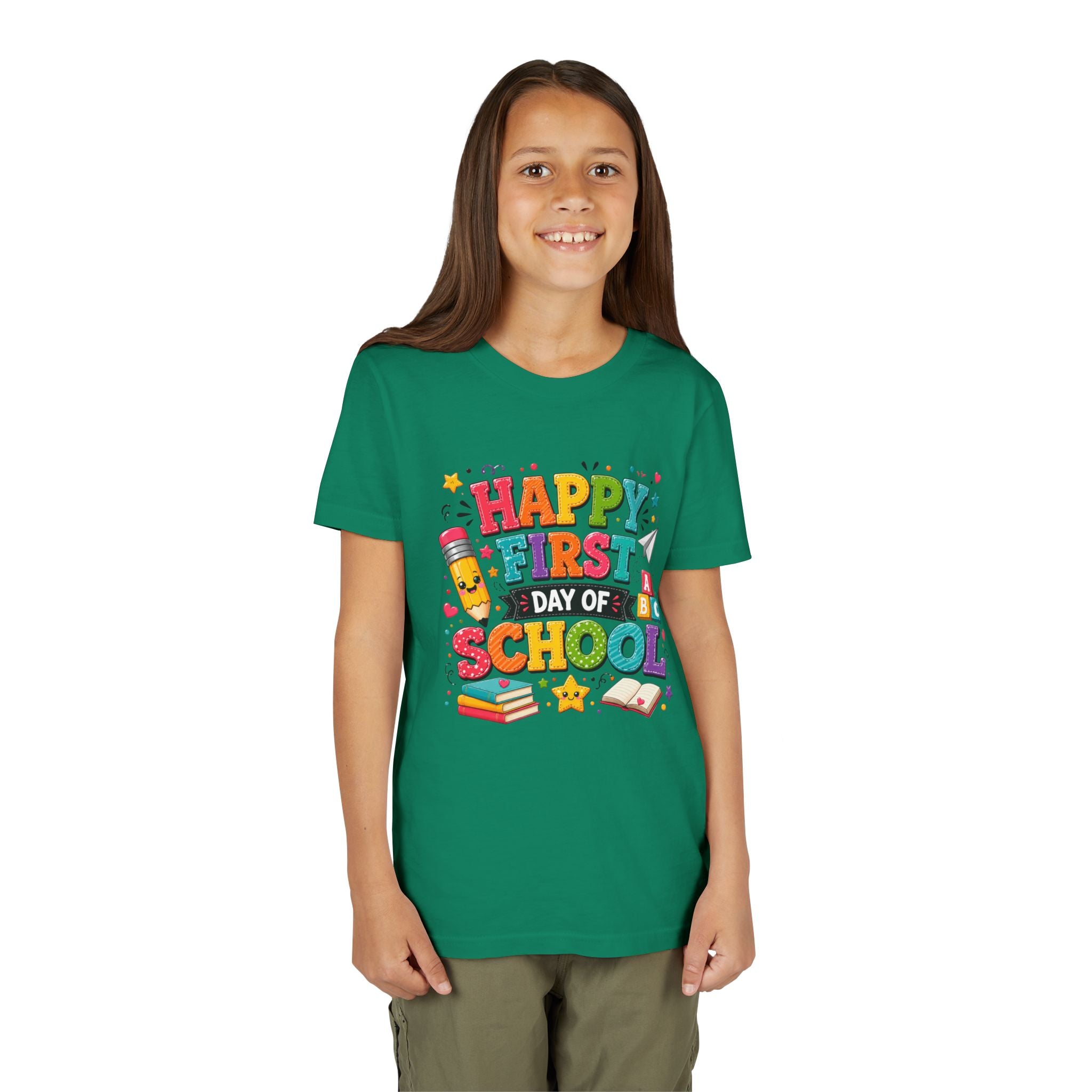 Youth Tee — "Happy First Day of School" Back-to-School Graphic Shirt