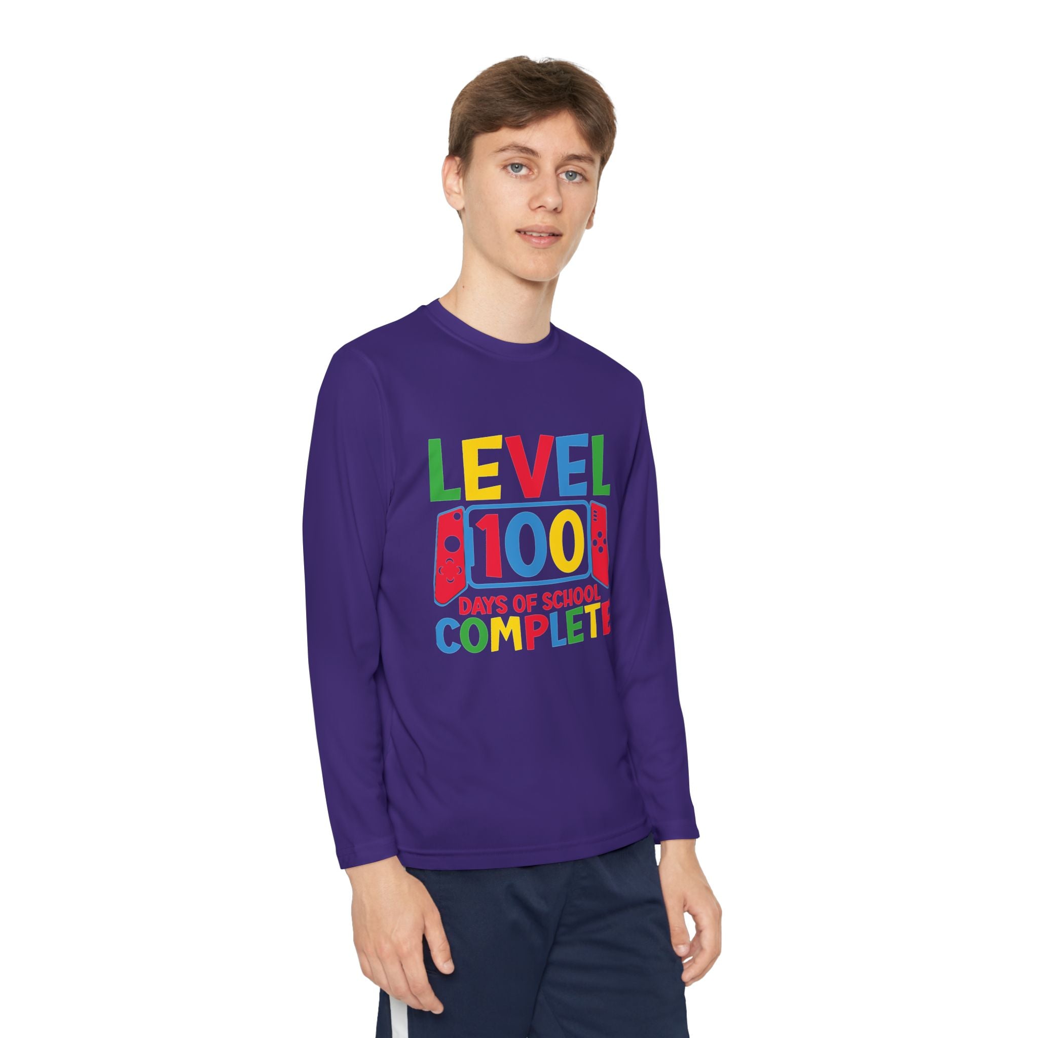 Youth Long Sleeve Shirt - "Level 100 Days of School Complete" 100th Day Celebration Tee