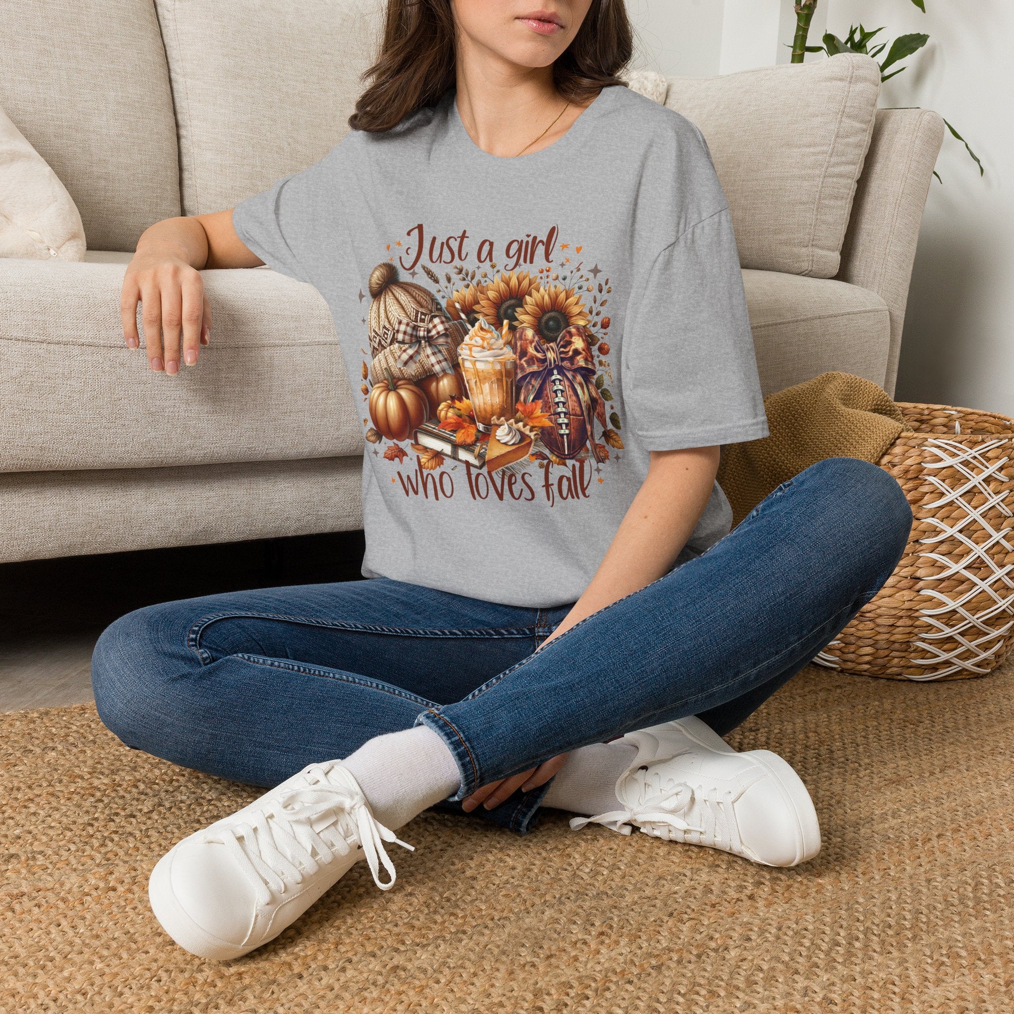 Fall Girl T-Shirt — "Just a girl who loves fall" Pumpkin Sunflower Tee