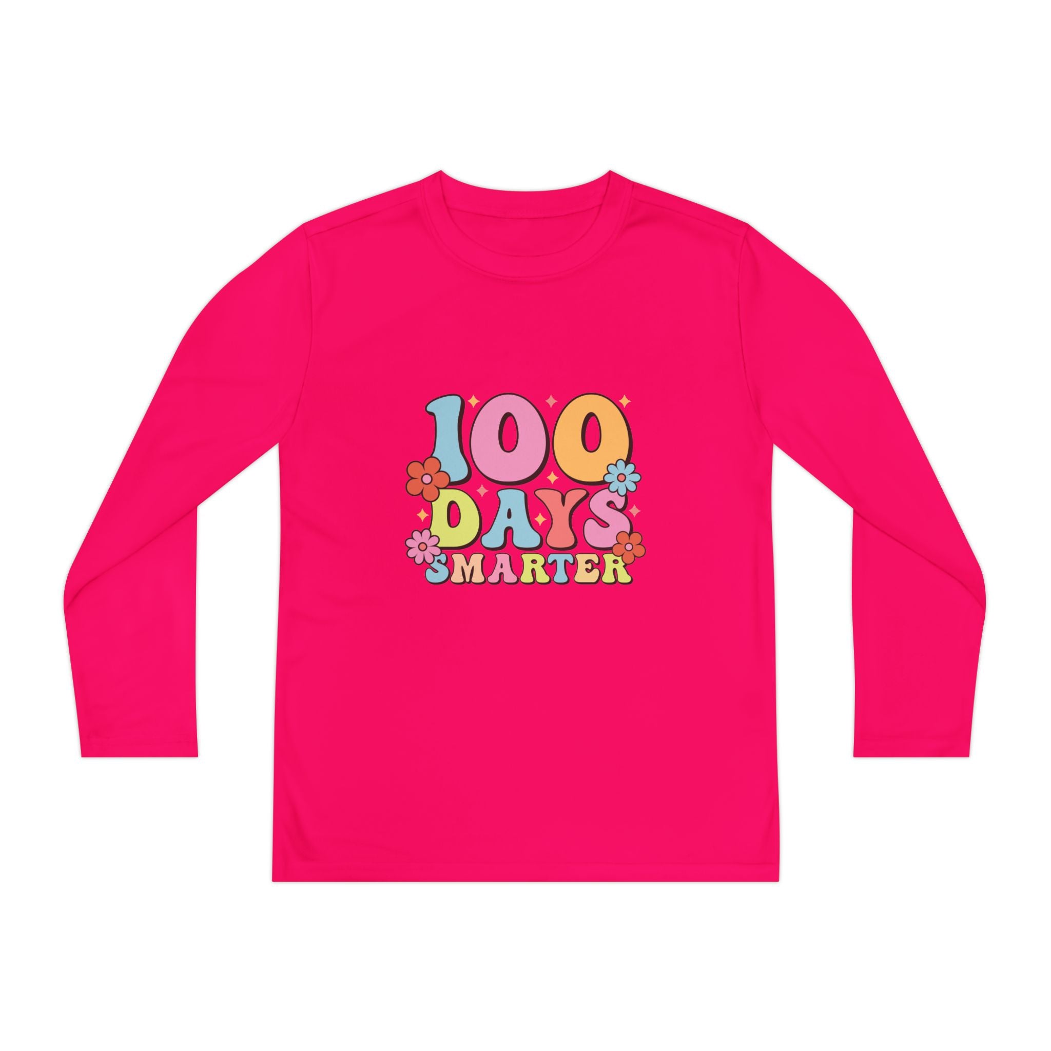100 Days Smarter Youth Long Sleeve Tee — Retro Floral School Celebration Shirt