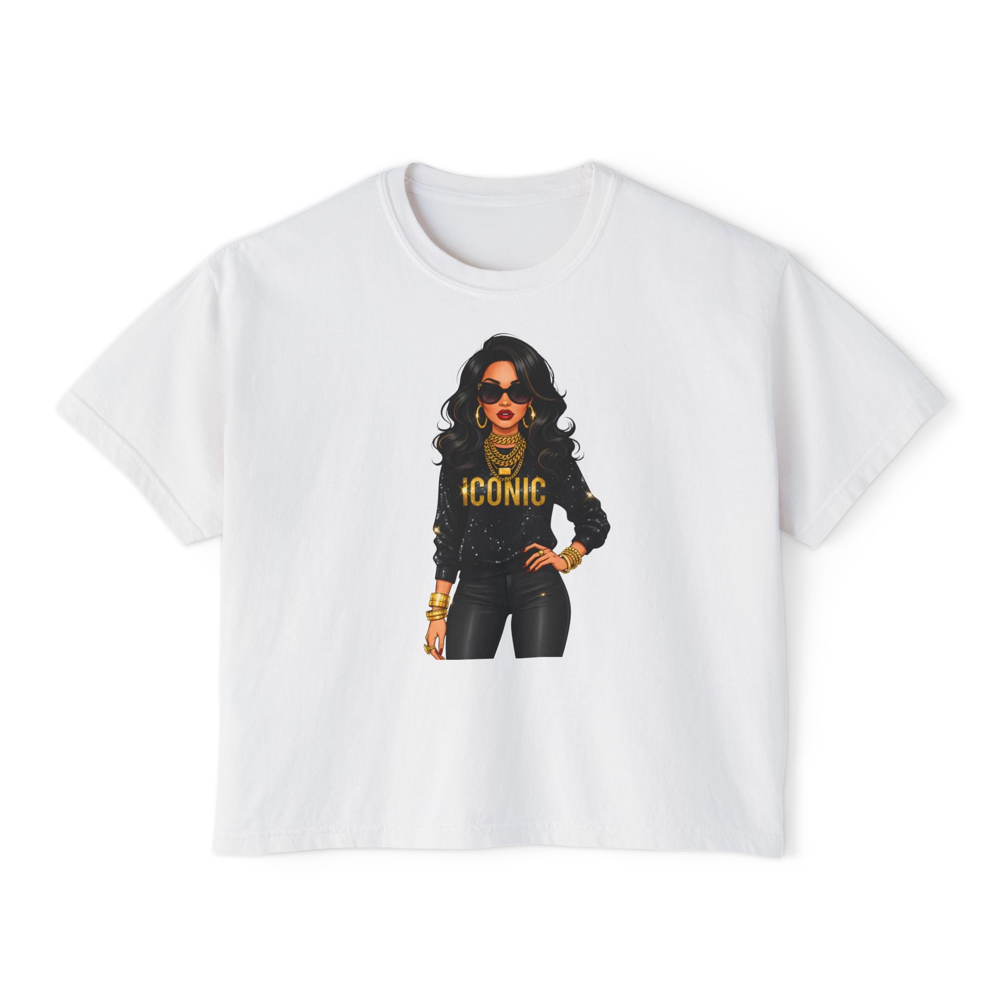 Iconic Woman Boxy Tee — Empowered Graphic Crop T-Shirt