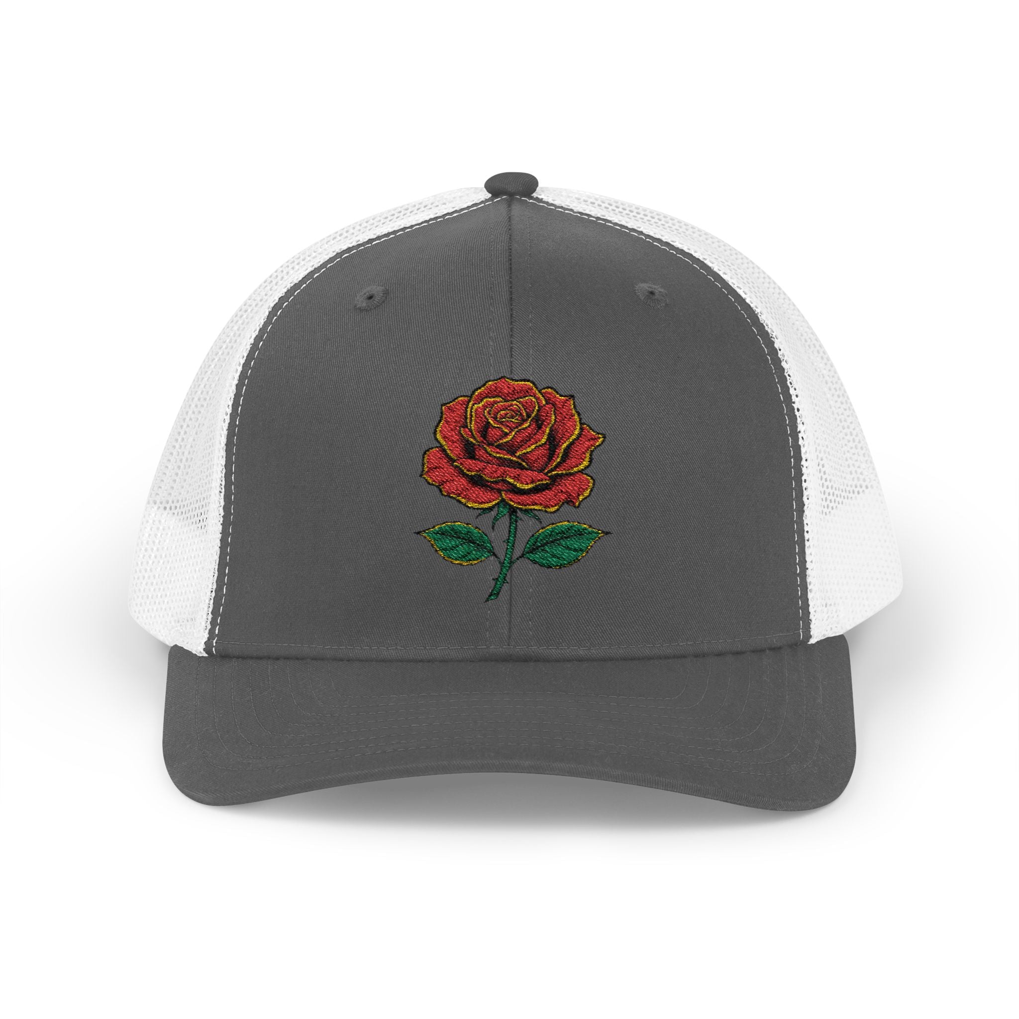 Embroidered Red Rose Trucker Cap
