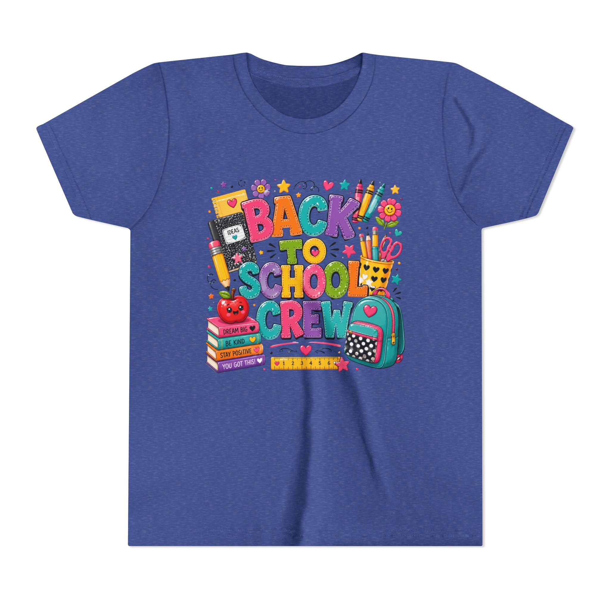 Back to School Crew Youth Tee — Colorful Kids' School Backpack & Books Graphic Shirt