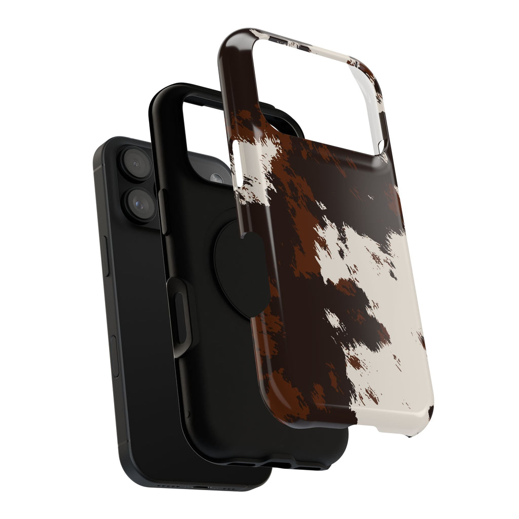 Cowhide Print Impact Phone Case — Brown & Cream Protective Cover