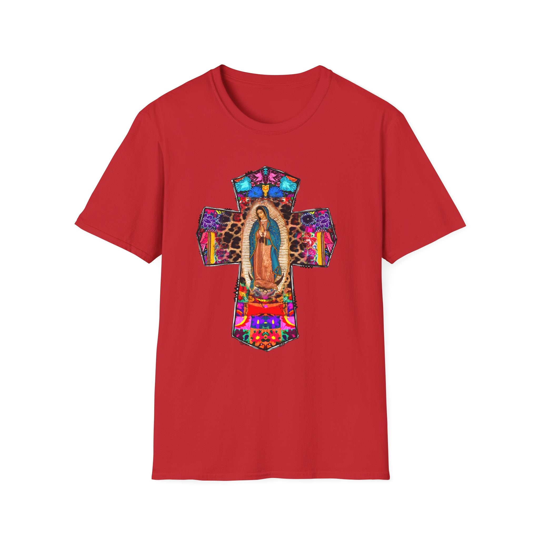Our Lady of Guadalupe Cross T-Shirt | Religious Mexican Folk Art