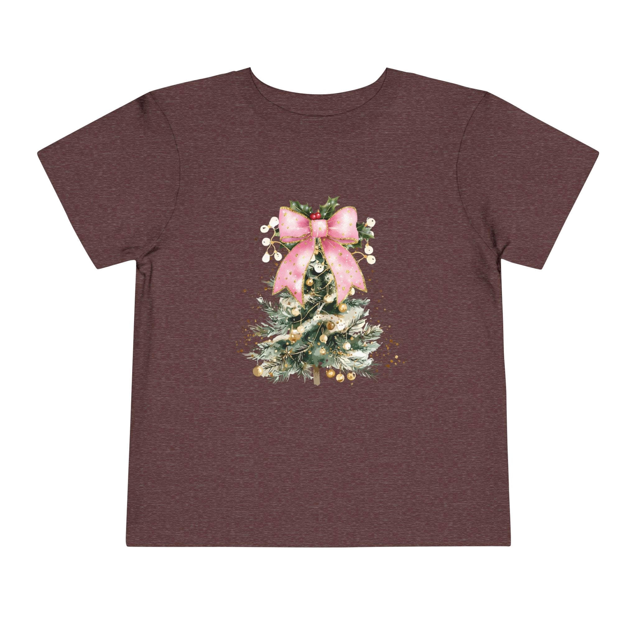 Toddler Christmas Tree Tee — Pink Bow Holiday Shirt