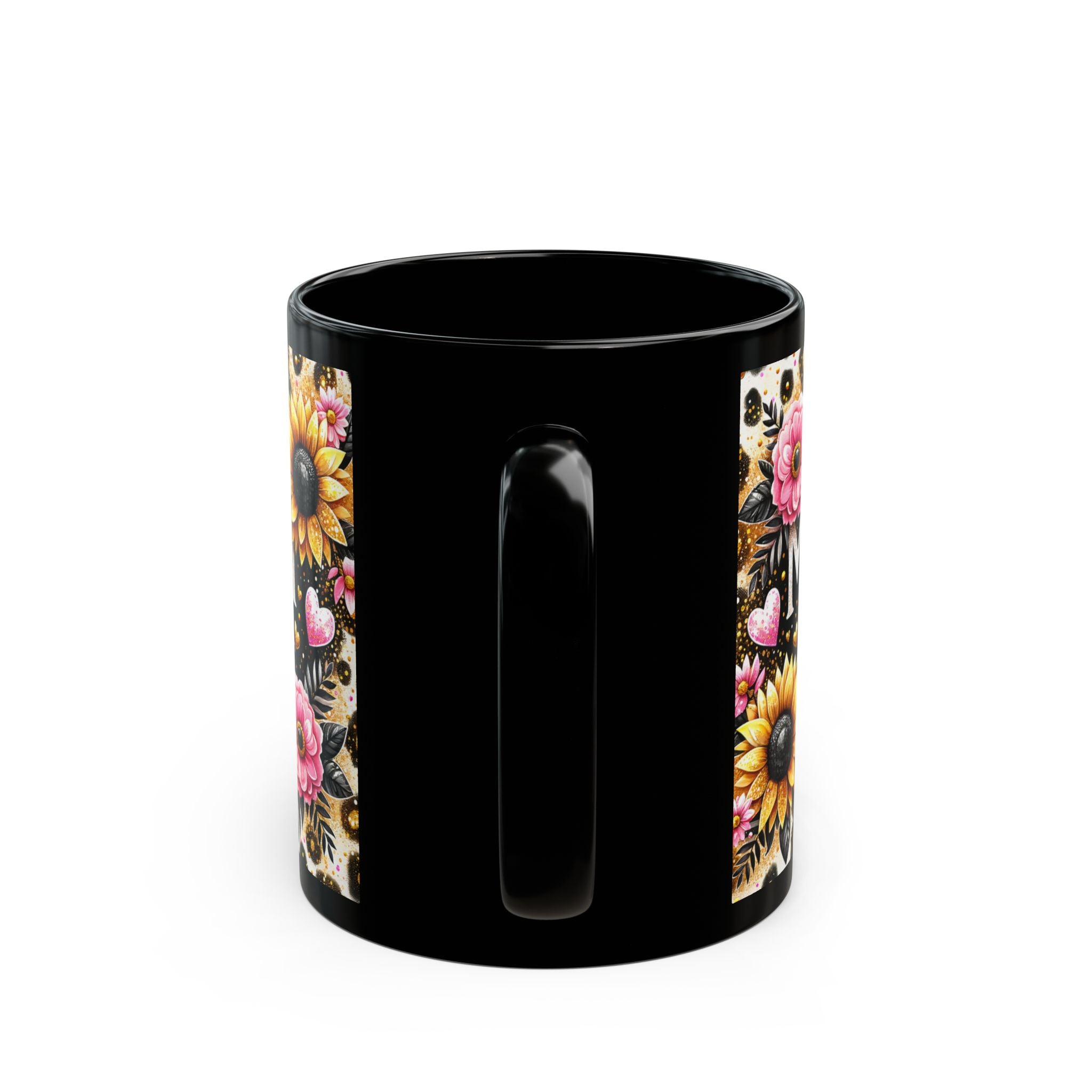 Mom Life Leopard Sunflower Black Ceramic Mug (11oz/15oz)