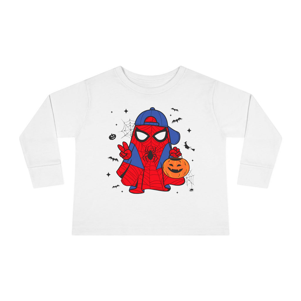 Spider Hero Toddler Long Sleeve Tee — Cute Halloween Pumpkin Trick-or-Treat Shirt
