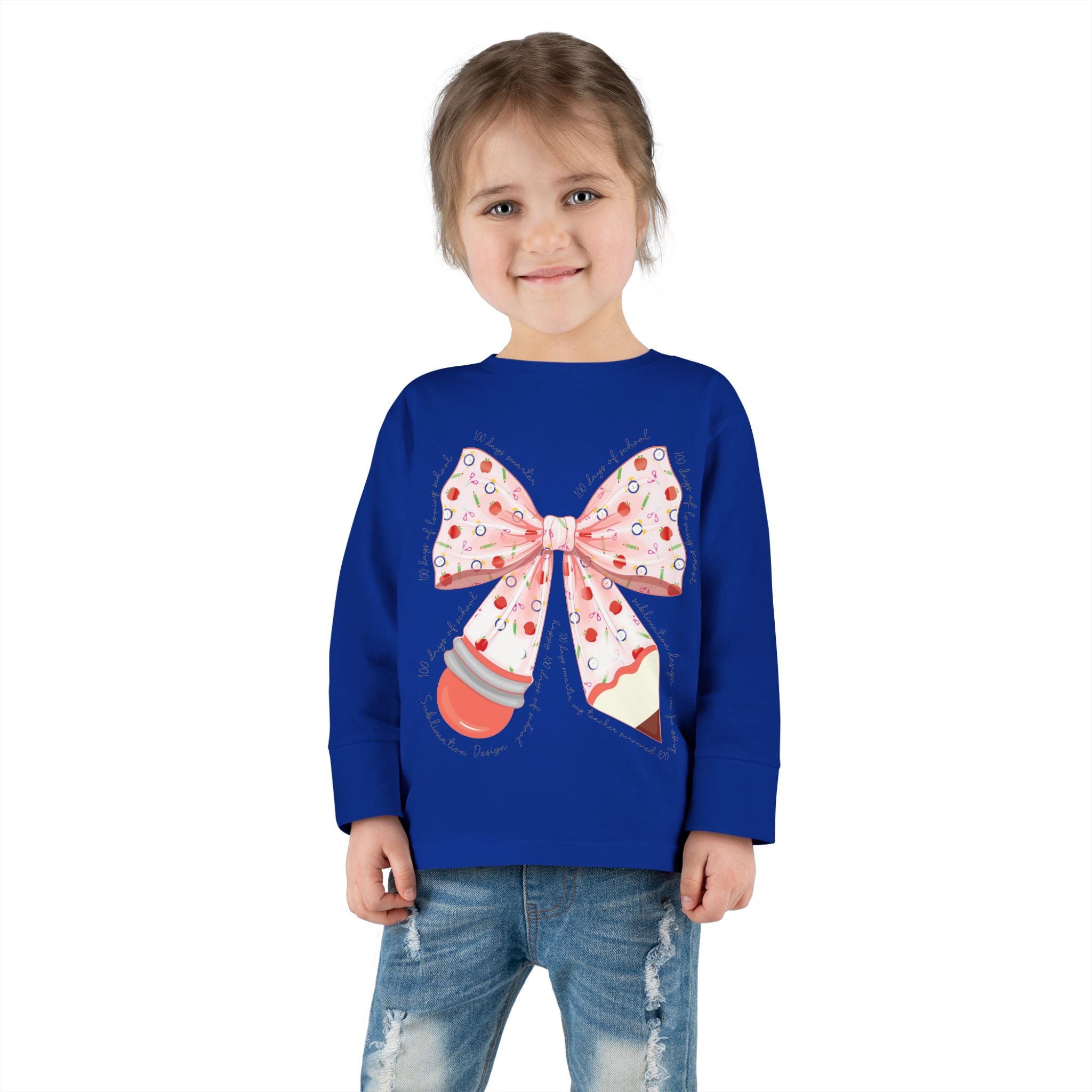Pink Polka Dot Bow Toddler Long Sleeve Tee