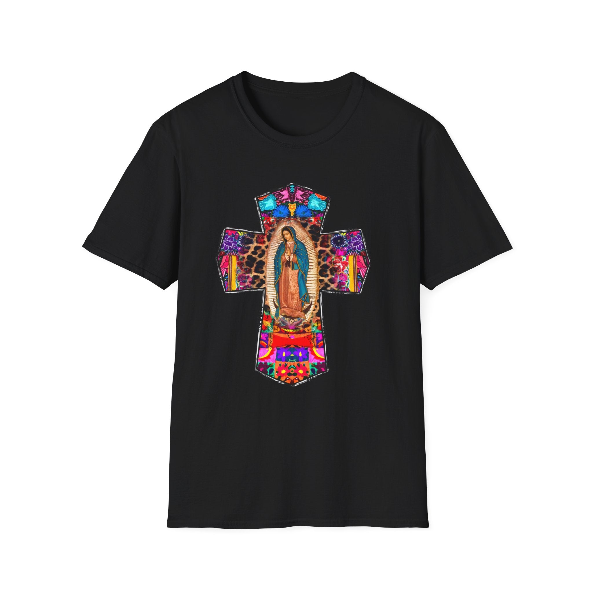 Our Lady of Guadalupe Cross T-Shirt | Religious Mexican Folk Art