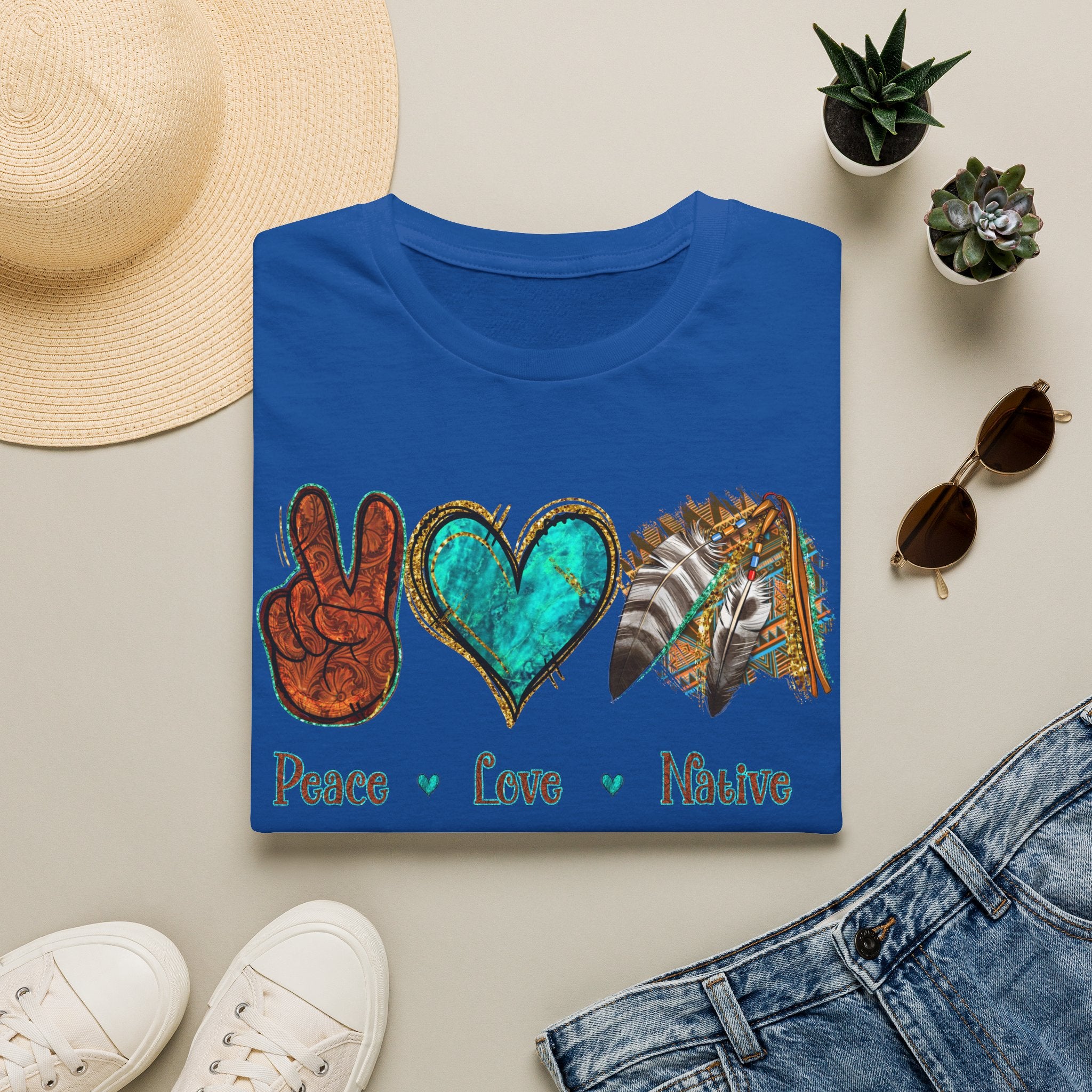 Peace Love Native T-Shirt — Boho Tribal Teal Heart Graphic Tee