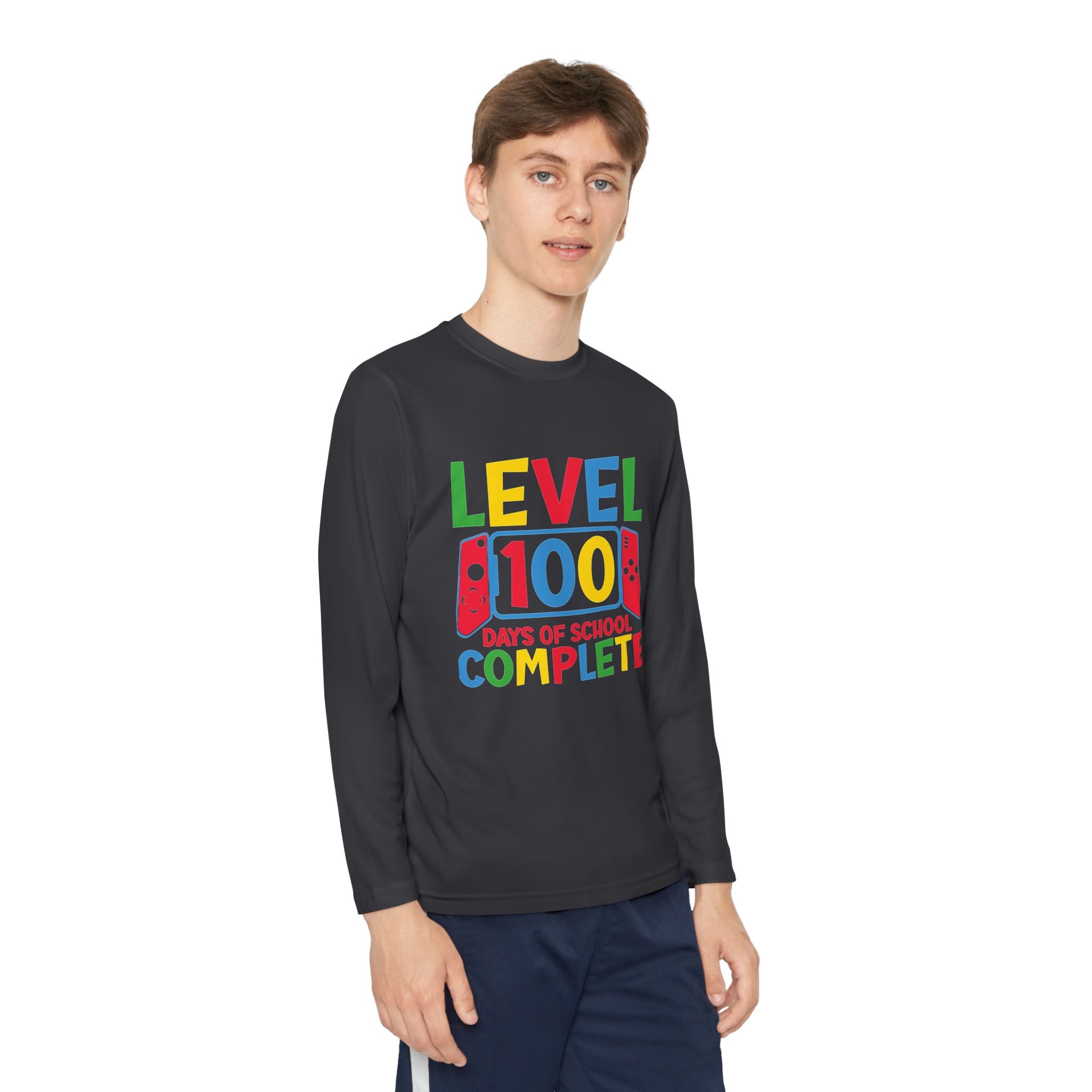 Youth Long Sleeve Shirt - "Level 100 Days of School Complete" 100th Day Celebration Tee
