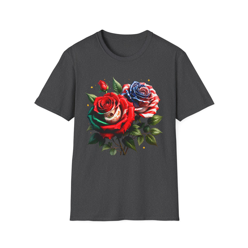 Patriotic Rose Skull T-Shirt — American Flag Blue & Red Floral Tee