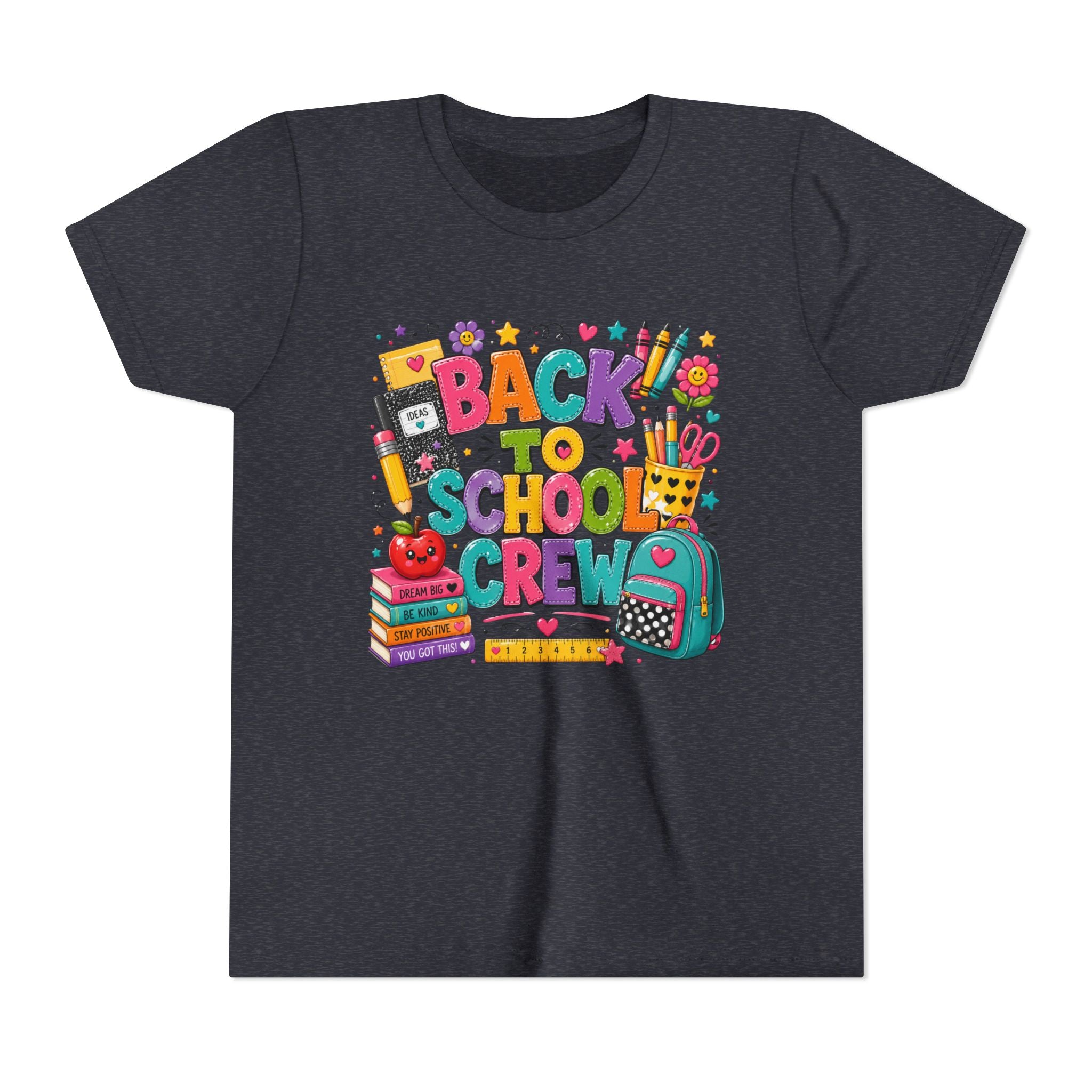Back to School Crew Youth Tee — Colorful Kids' School Backpack & Books Graphic Shirt