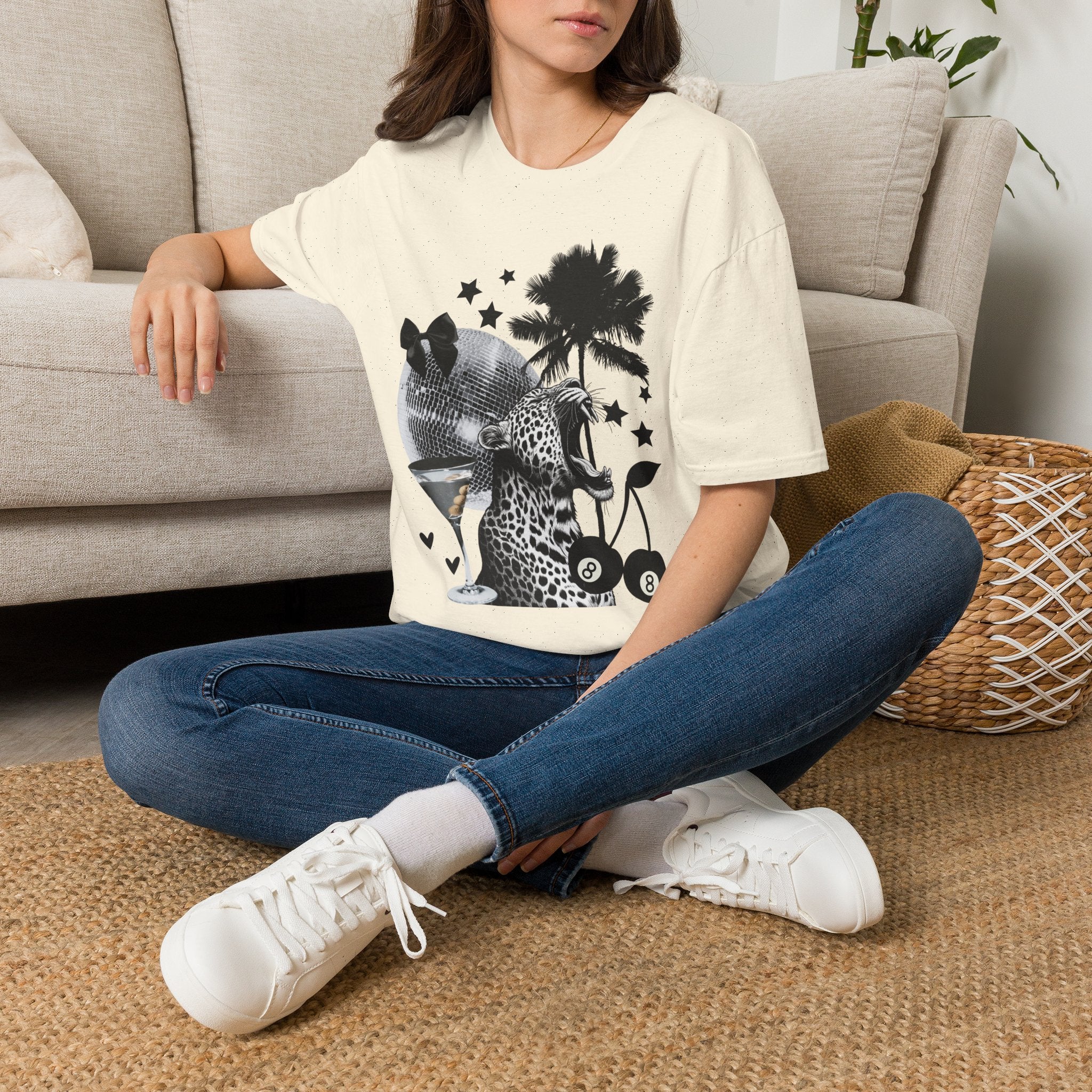 T-Shirt — Retro Disco Leopard Palm Tree Graphic Tee