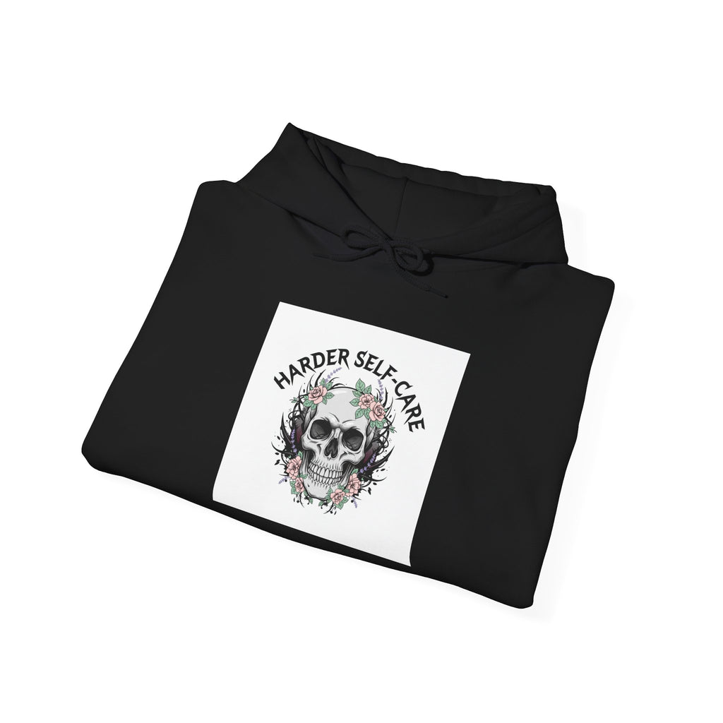 Harder Self-Care Hoodie | metal font shirt, gothic wellness quote