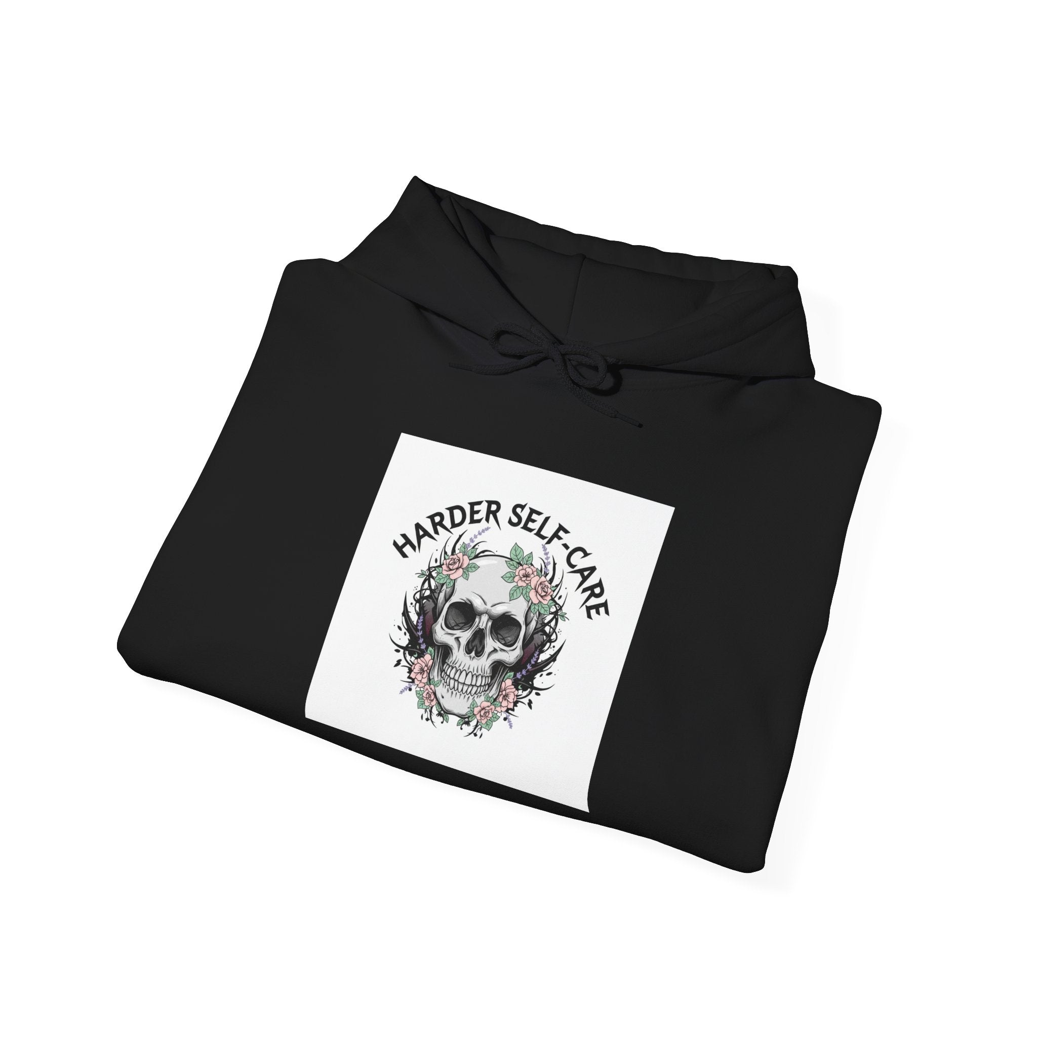 Harder Self-Care Hoodie | metal font shirt, gothic wellness quote