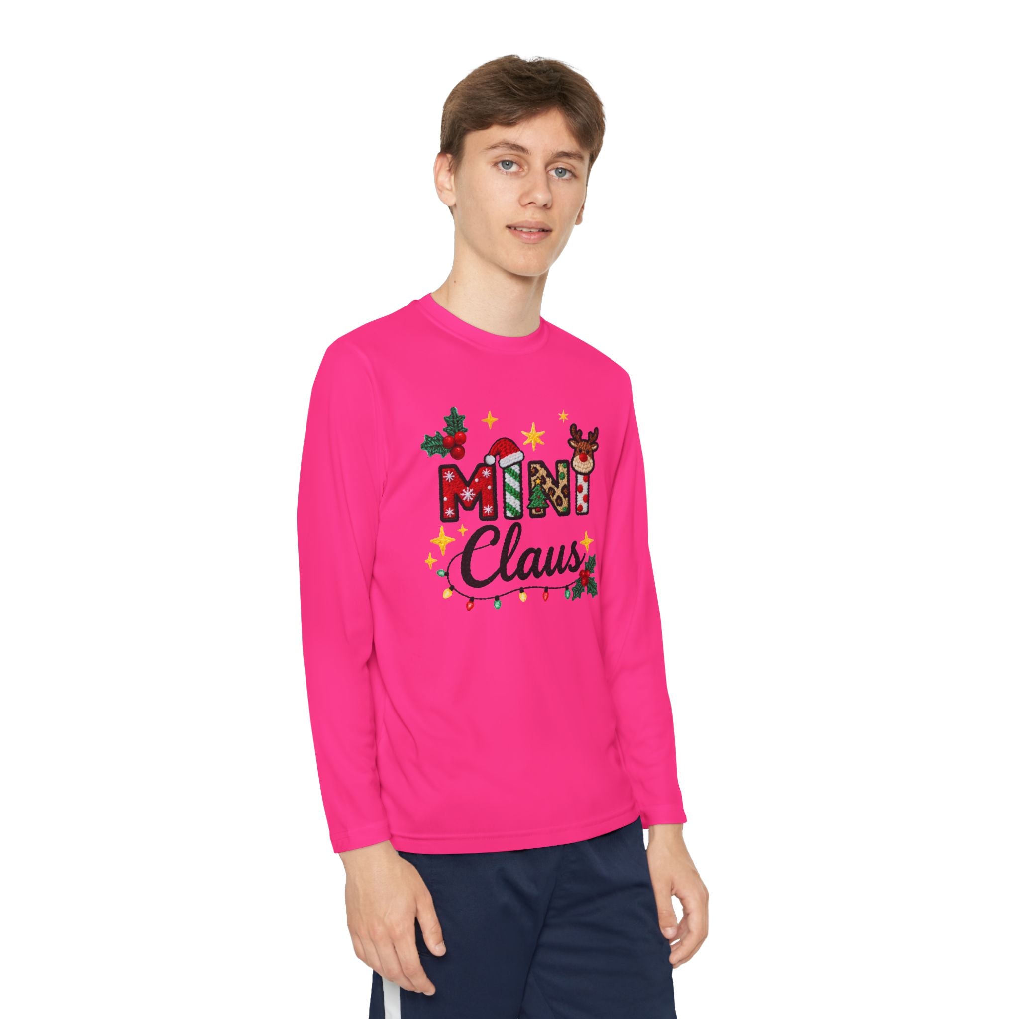 Mini Claus Youth Long Sleeve Tee — Cute Kids Christmas Holiday Shirt